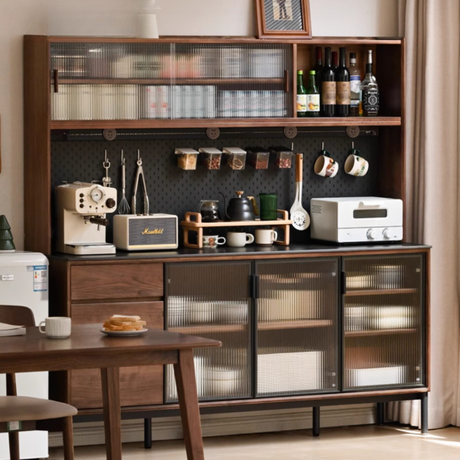 Premium Black Walnut Solid Wood Buffet Cabinet with Rocking Design - Rustic Sideboard for Dining Room, Living Room & Kitchen Storage