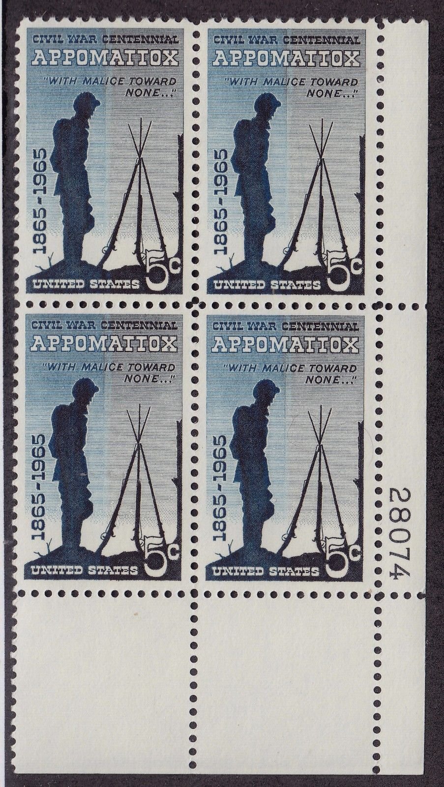 1965 Appomattox Civil War Stamps - Block of 4 - Collectible for History Enthusiasts