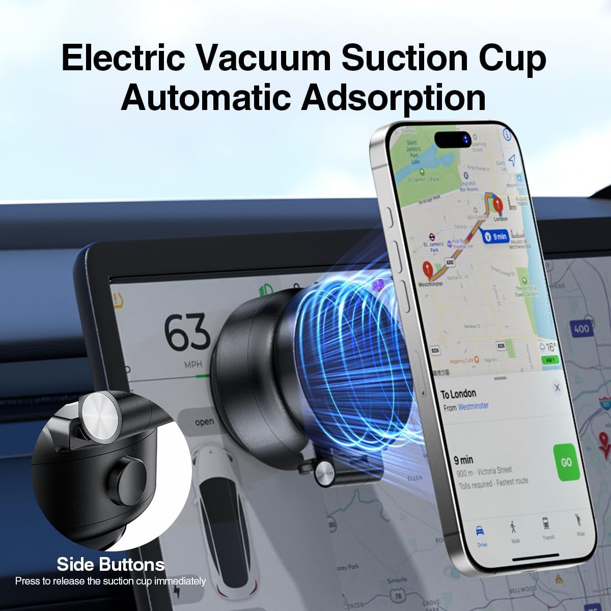 Vacuum Suction Magnetic Car Phone Holder - Foldable Adjustable Car Mount for iPhone 12/13/14/15/16 - Strong Magnetic Grip for Mirror/Glass/Screen/Smooth Non-Porous Surfaces (No Charging) - Perfect for Hands-Free Driving, GPS Navigation & Safe Phone Use on the Road