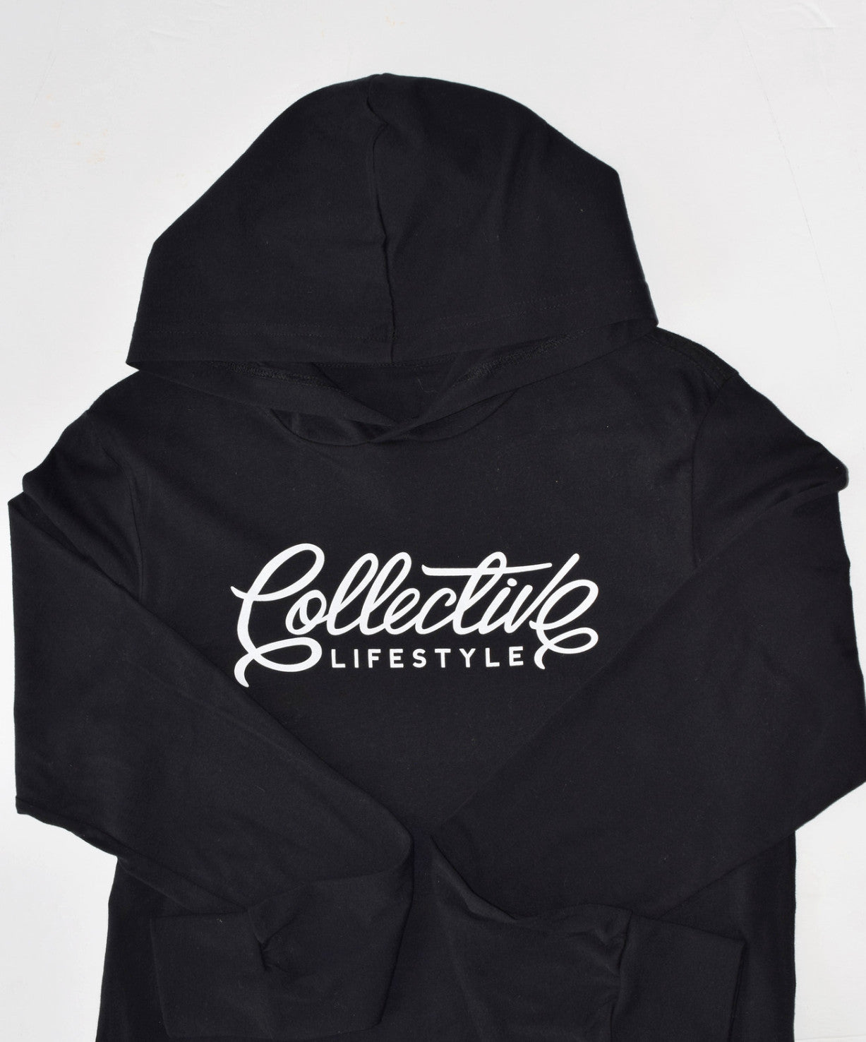 Collective Lifestyle Black Script Lightweight Hoodie for Men & Women - Soft Pullover Sweatshirt with Kangaroo Pocket - Perfect for Casual Wear, Gym, and Outdoor Activities