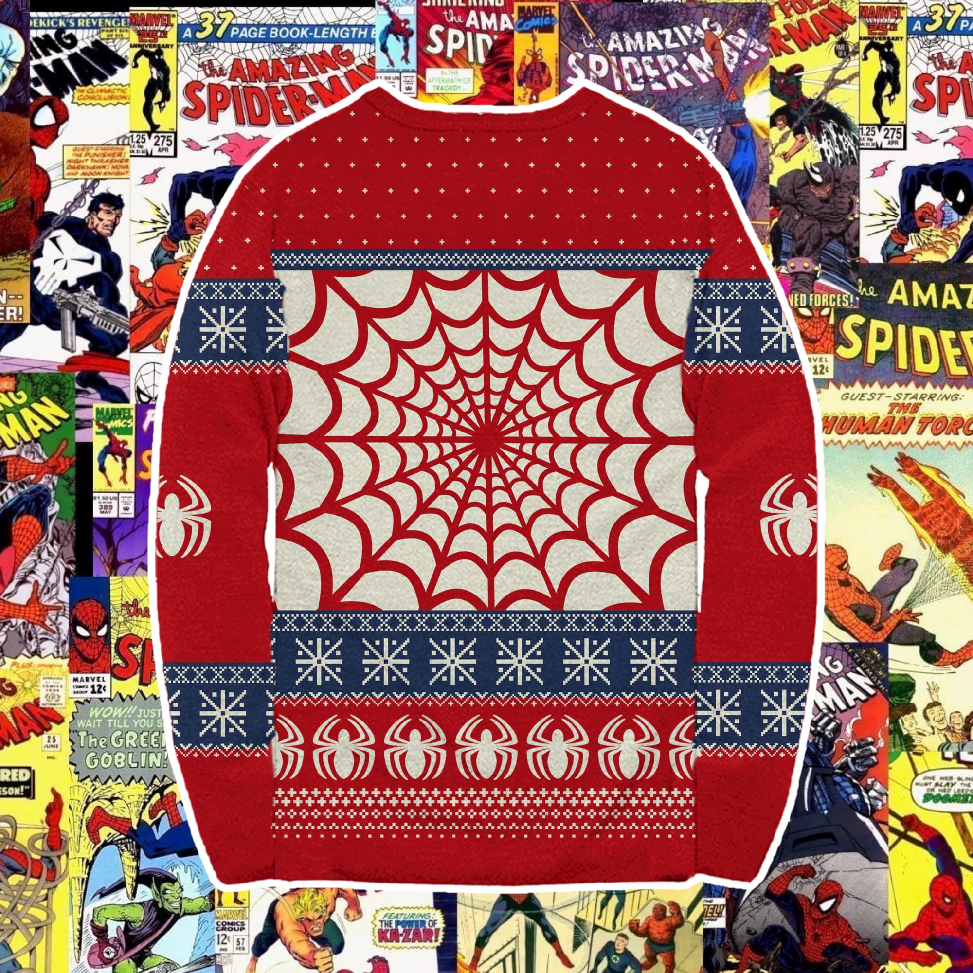 Marvel Spider-Man Officially Licensed Adult Knit Ugly Christmas Sweater with Symbol & Webs - Perfect for Holiday Parties & Gifts