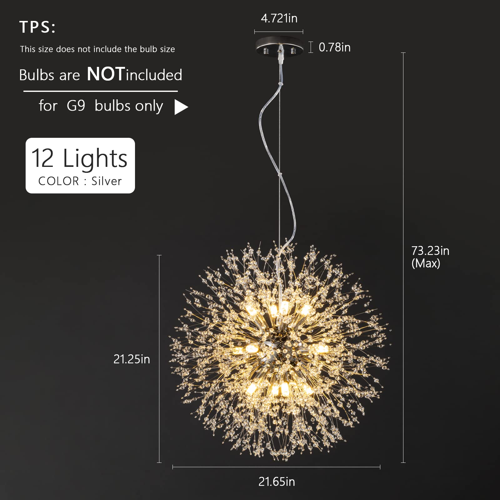 Modern Firework Dandelion Sputnik Chandelier - 12-Light Crystal Chrome Pendant Lighting Fixture for Kitchen Island, Dining Room, Bedroom & Living Room | Elegant Ceiling Decor for Home & Restaurant Lighting
