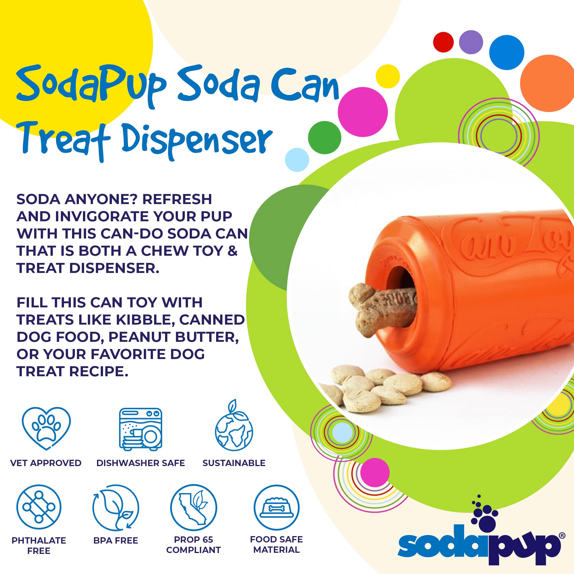 **SodaPup Soda Can Dog Chew Toy – Durable Non-Toxic Natural Rubber Treat Dispenser for Mental Stimulation & Anxiety Relief – USA Made Pet Safe Chewing Toy for Aggressive Chewers – Perfect for Playtime, Training & Stress Relief**