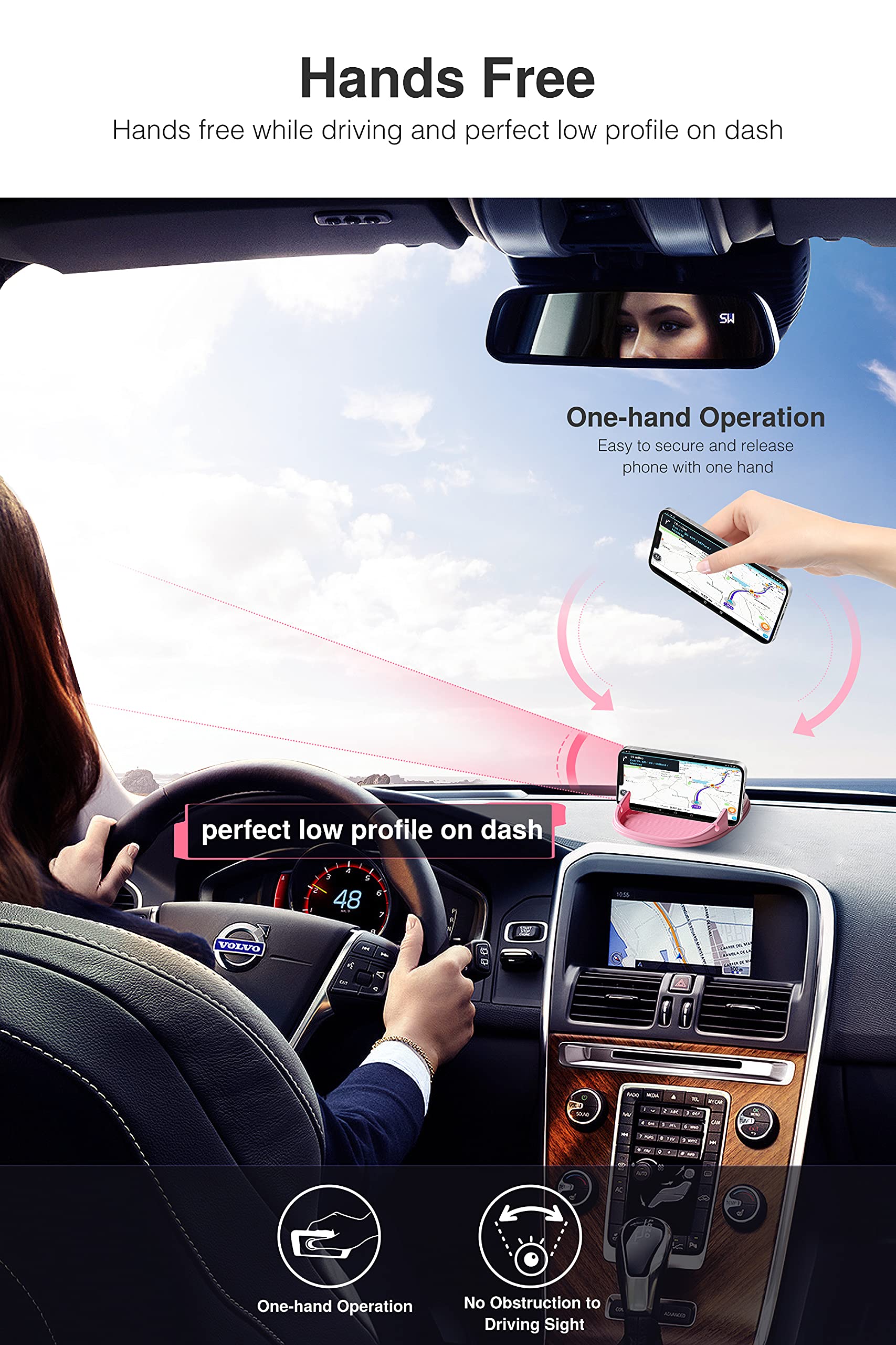 Loncaster Universal Silicone Car Phone Holder - Non-Slip Dashboard Mount for iPhone, Samsung, Android Smartphones & GPS Devices | Pink & Blue Car Accessories for Safe Driving & Hands-Free Navigation