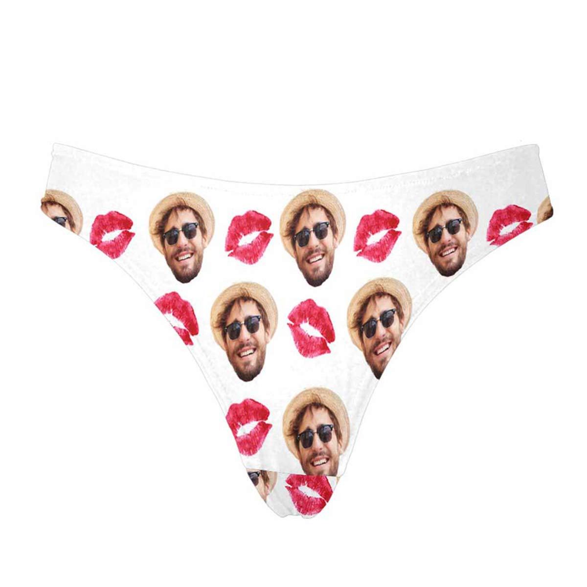 Custom Red Lip Kiss Funny Face Photo Women's Thong Underpants Briefs - Sexy & Comfortable Lingerie for Valentine's Day, Bachelorette Party & Romantic Nights (XS-XXXL)