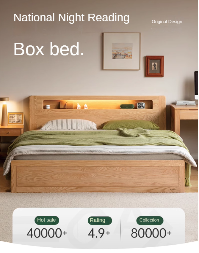 Premium Oak Solid Wood Luminous Box Bed - Durable Nightstand with Glow-in-the-Dark Features for Bedroom, Guest Room, and Kids Room Decor