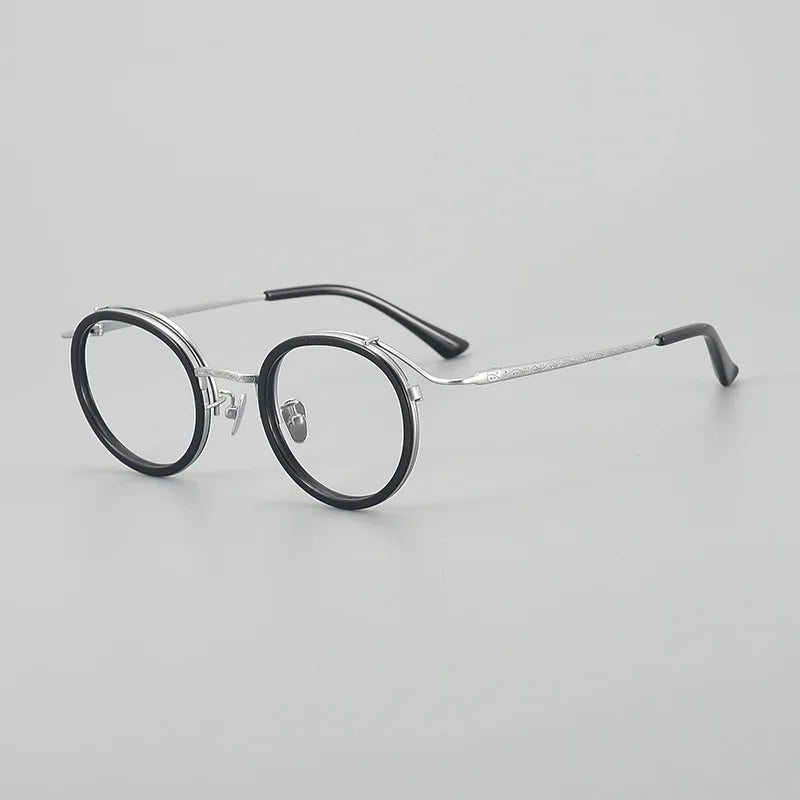 Stylish Unisex Black Titanium Acetate Round Eyeglasses Frame 6016 - Lightweight & Durable for Work, Reading & Fashion Accessories