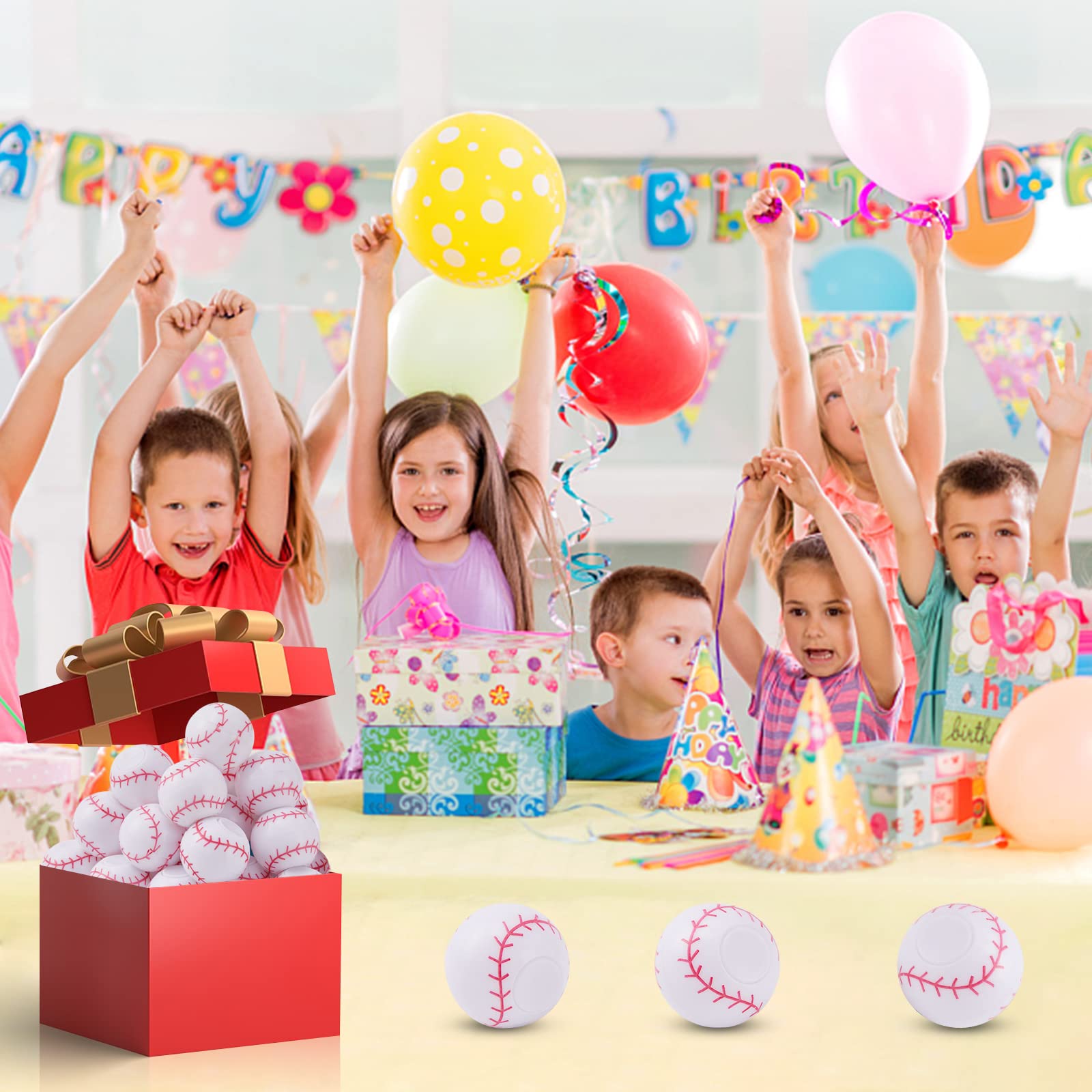 36 Pack Baseball Fidget Spinners for Kids - Stress Relief Toys, Baseball Party Favors & Classroom Rewards - Bulk Fidget Toys for Goodie Bags, Birthday Gifts, Easter Egg Fillers & Treasure Box Prizes - Perfect for ADHD, Anxiety Relief & Sensory Play