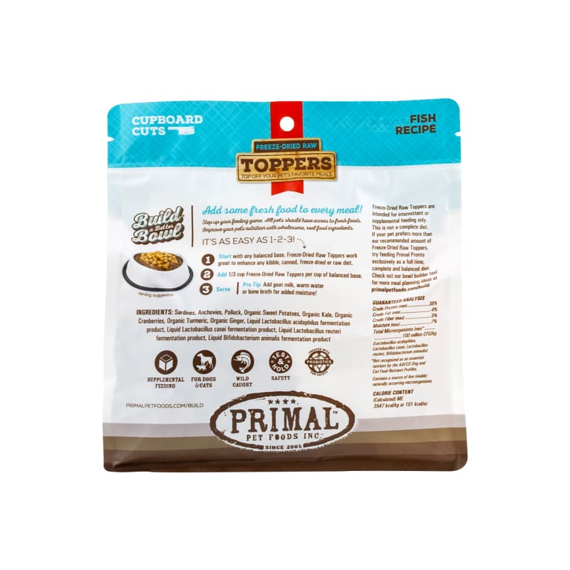 Primal Cupboard Cuts Fish Recipe Freeze-Dried Raw Dog & Cat Food Topper - 2 Size Options for Small & Large Pets - Perfect for Mealtime Enhancement & Training Treats