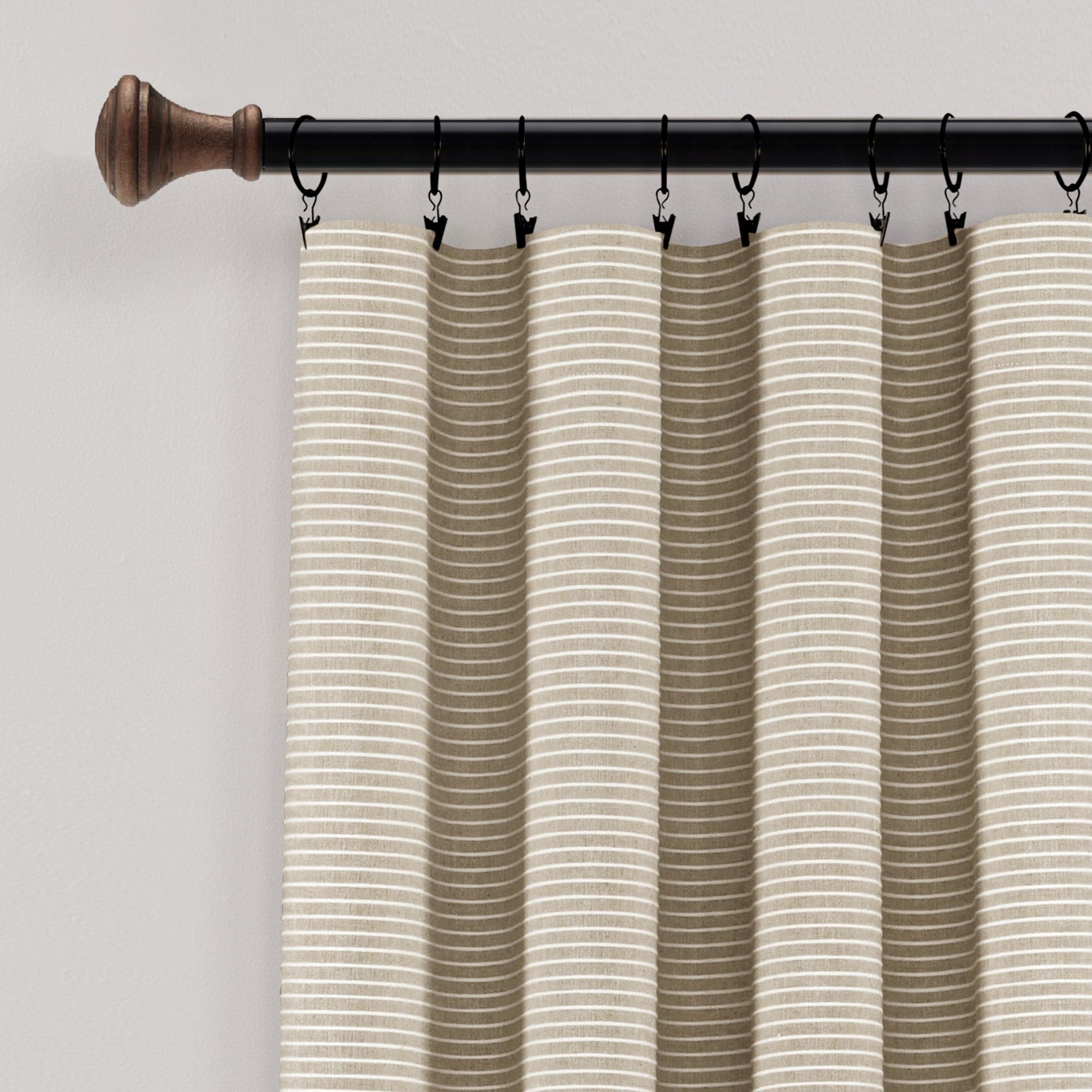 Farmhouse Style Button Stripe Yarn Dyed Woven Cotton Blend Curtain Panel Set - Light Filtering Window Treatments for Living Room, Bedroom & Dining Room