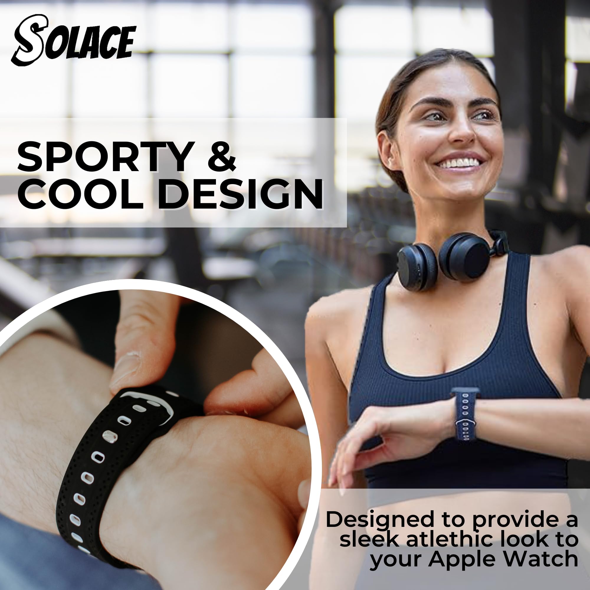 Solace Band Geo Soft Silicone Breathable Sport Watch Band for Apple Watch 38mm 40mm 41mm 42mm 44mm 45mm - Compatible with iWatch SE Series 7/6/5/4/3/2/1 - Replacement Wristband for Men & Women - Perfect for Running, Gym & Daily Wear