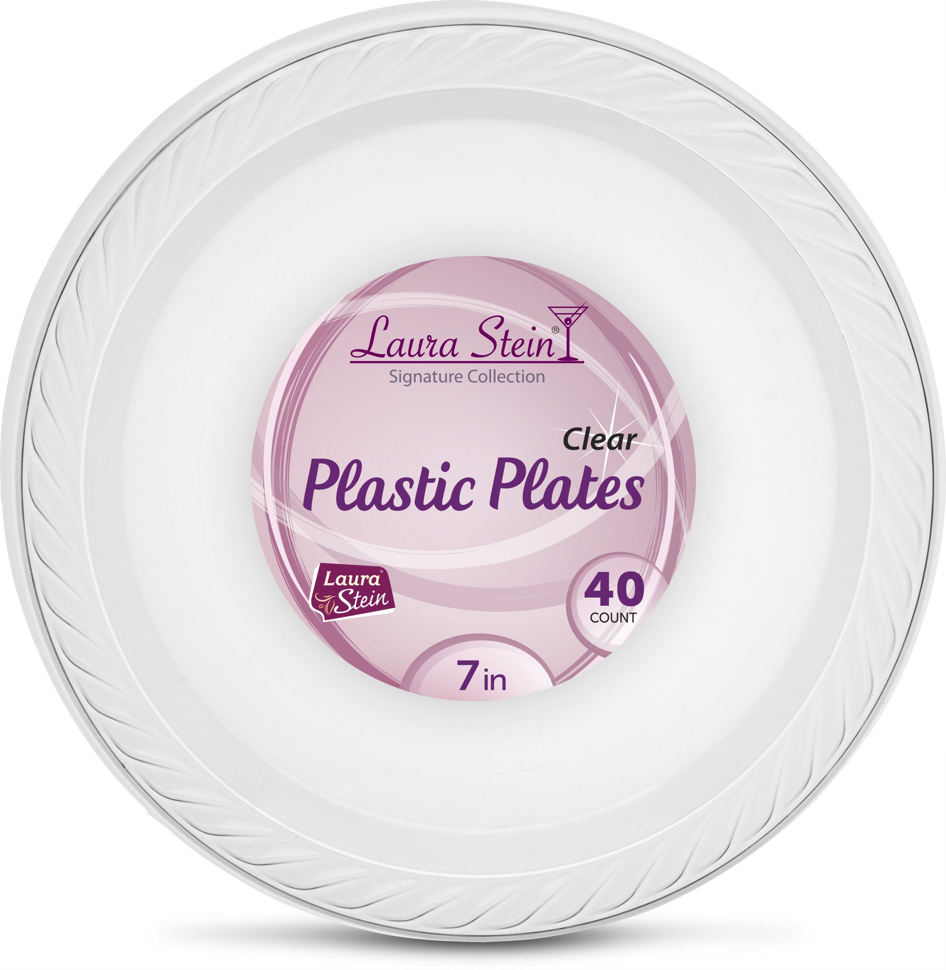 Laura Stein Elegant 7-Inch Disposable Clear Plastic Appetizer Plates - 40 Count (1 Pack) - Perfect for Parties, Weddings, Cocktail Receptions & Catering Events
