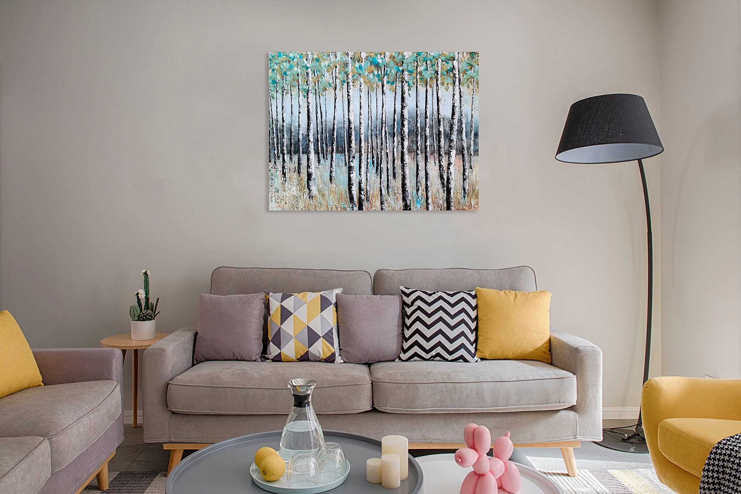 SYGALLERIER Modern Abstract Birch Tree Forest Painting - Textured Canvas Wall Art for Living Room, Bedroom & Bathroom Decor | Contemporary Landscape Artwork for Home & Office