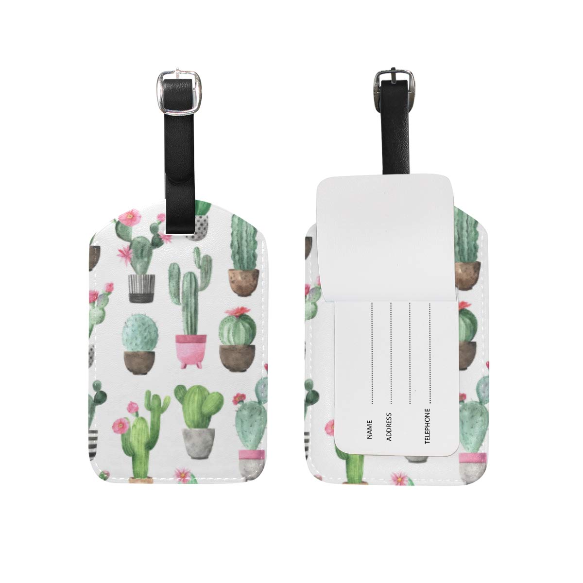 Watercolor Cactus Luggage Tag - PU Leather Suitcase Label for Travel Bags (1 Piece) - Perfect for Vacation, Business Trips & Lost Luggage Identification