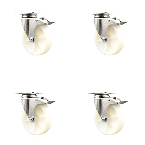 4 Swivel - Total Lock Brakes - White