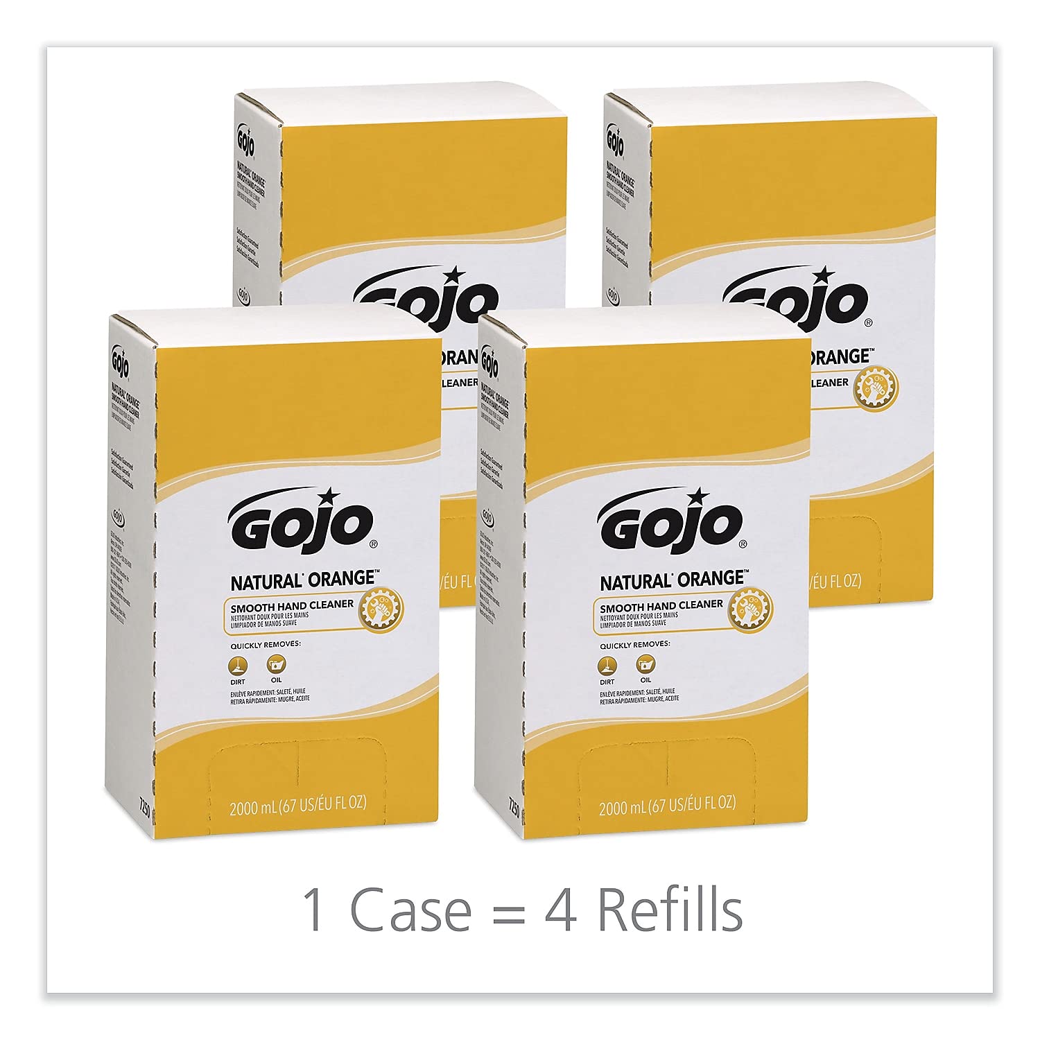 Gojo 7250 Natural Orange Smooth Lotion Hand Cleaner Refill - 2000ml Bag-in-Box (4/Carton) | Antibacterial Hand Soap for Commercial Kitchens, Hospitals & Food Service | Gentle Moisturizing Formula for Frequent Hand Washing