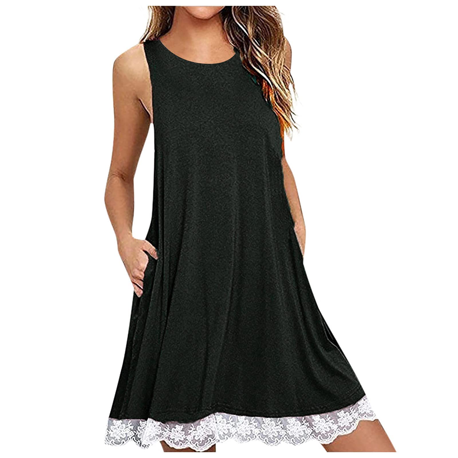 Women's Summer T-Shirt Dress - Knee Length Beach Cover Up, Elegant Lace Mini Dress for Casual Wear, Vacation & Outdoor Activities