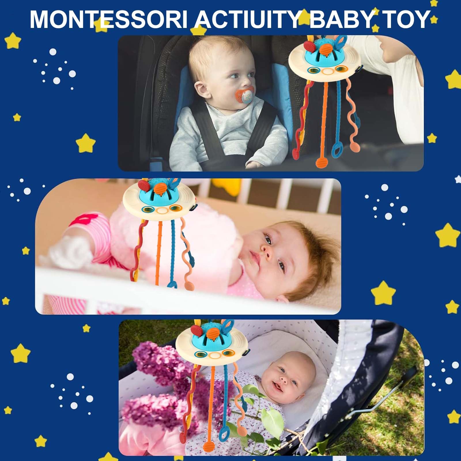 Montessori Baby Teething Toy - Silicone Pull String Sensory Toy for 6-18 Months | Soothing Gum Relief for Boys & Girls