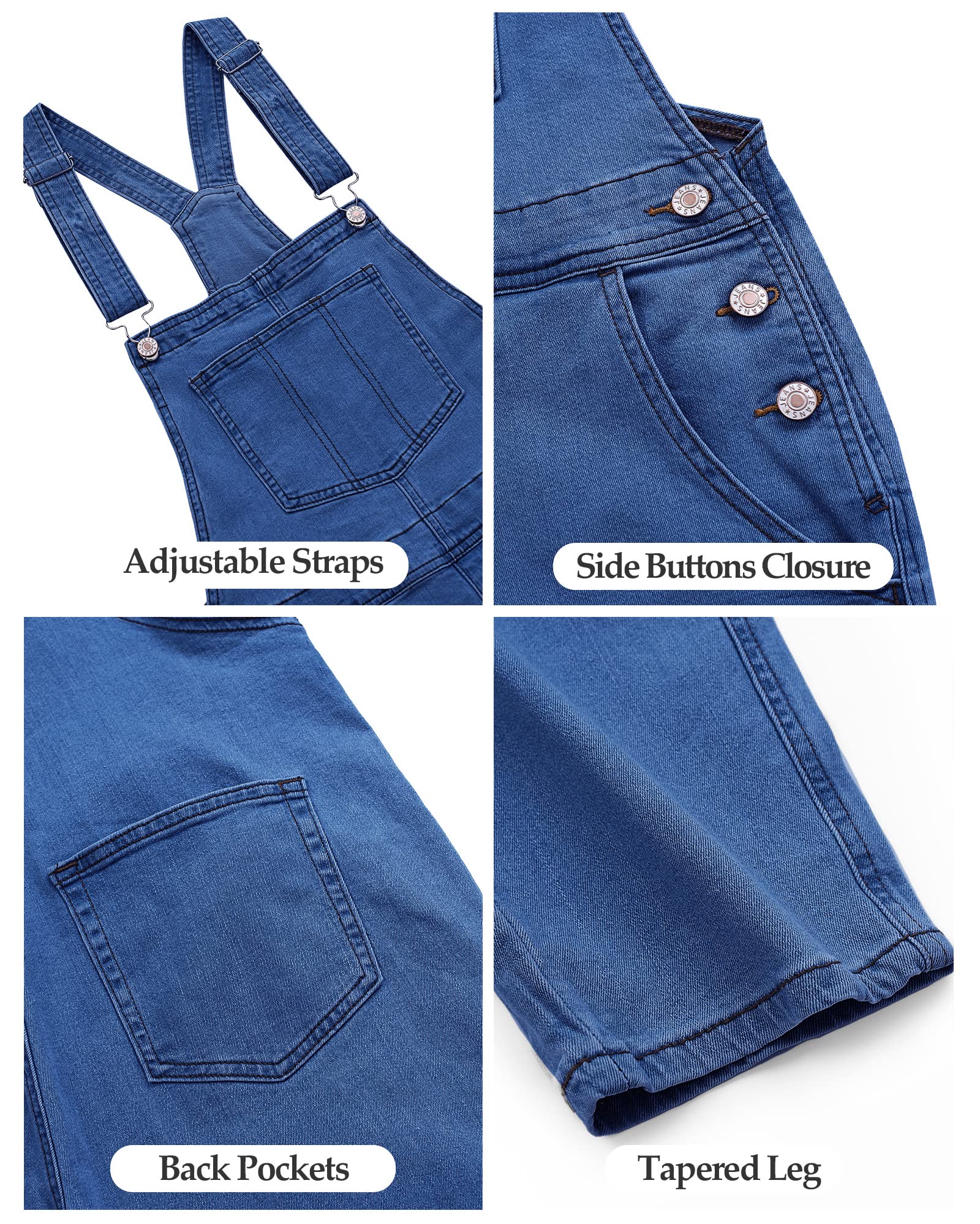 Luvamia Women's Casual Stretch Adjustable Denim Bib Overalls - High Waist Jeans Pants Jumpsuit for Women - Perfect for Work, Outdoor Activities & Everyday Wear