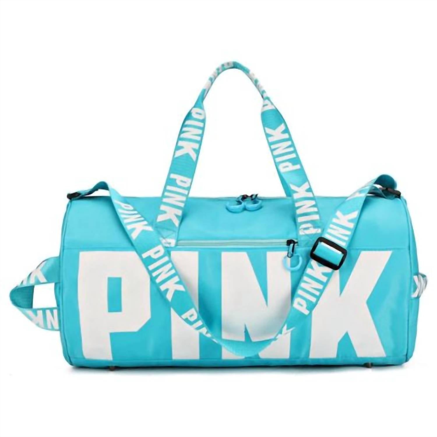 Pink and Sky Blue Sports Duffle Bag - Large Gym Bag for Women & Men - Waterproof Travel Duffel for Workout, Yoga, Travel, and Sports Gear Storage