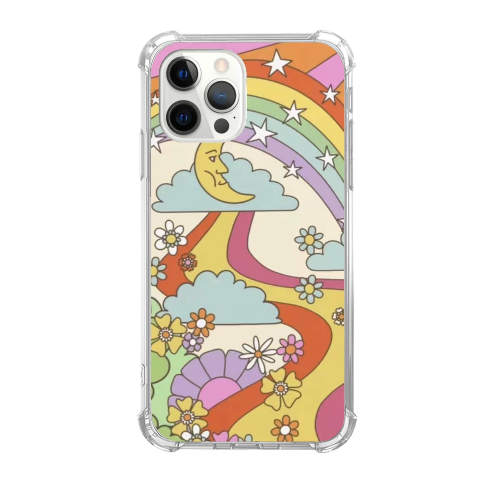 **70s Retro Hippie Rainbow Flowers Peace Sign Phone Case for iPhone 11 Pro Max - Trendy Boho TPU Bumper Case - Perfect for Music Festivals & Vintage Lovers**