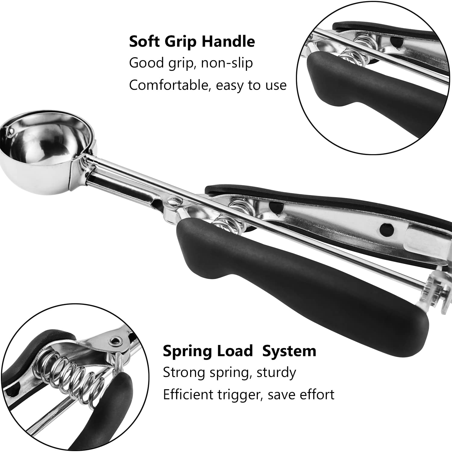 3-Piece Cookie Scoop Set for Baking - 1 Tbsp, 2 Tbsp & 3 Tbsp Stainless Steel Scoopers with Black Handle - Perfect for Cookies, Cupcakes, Muffins, Ice Cream & Truffles - Essential Baking Tools for Home Bakers & Professional Chefs