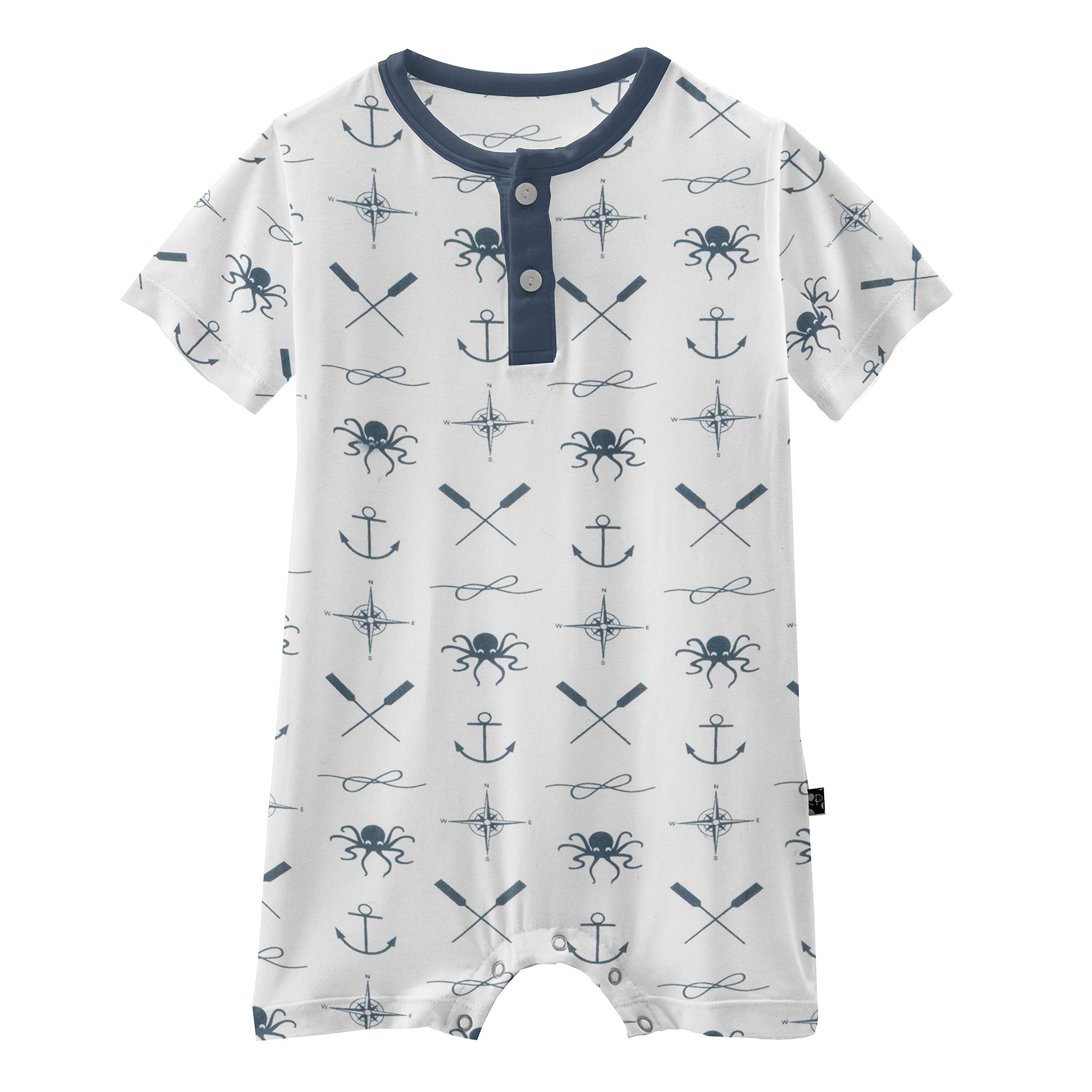 KicKee Pants Boys' Short Sleeve Henley Romper - Soft Cotton Baby One-Piece Outfit for Playtime & Casual Wear