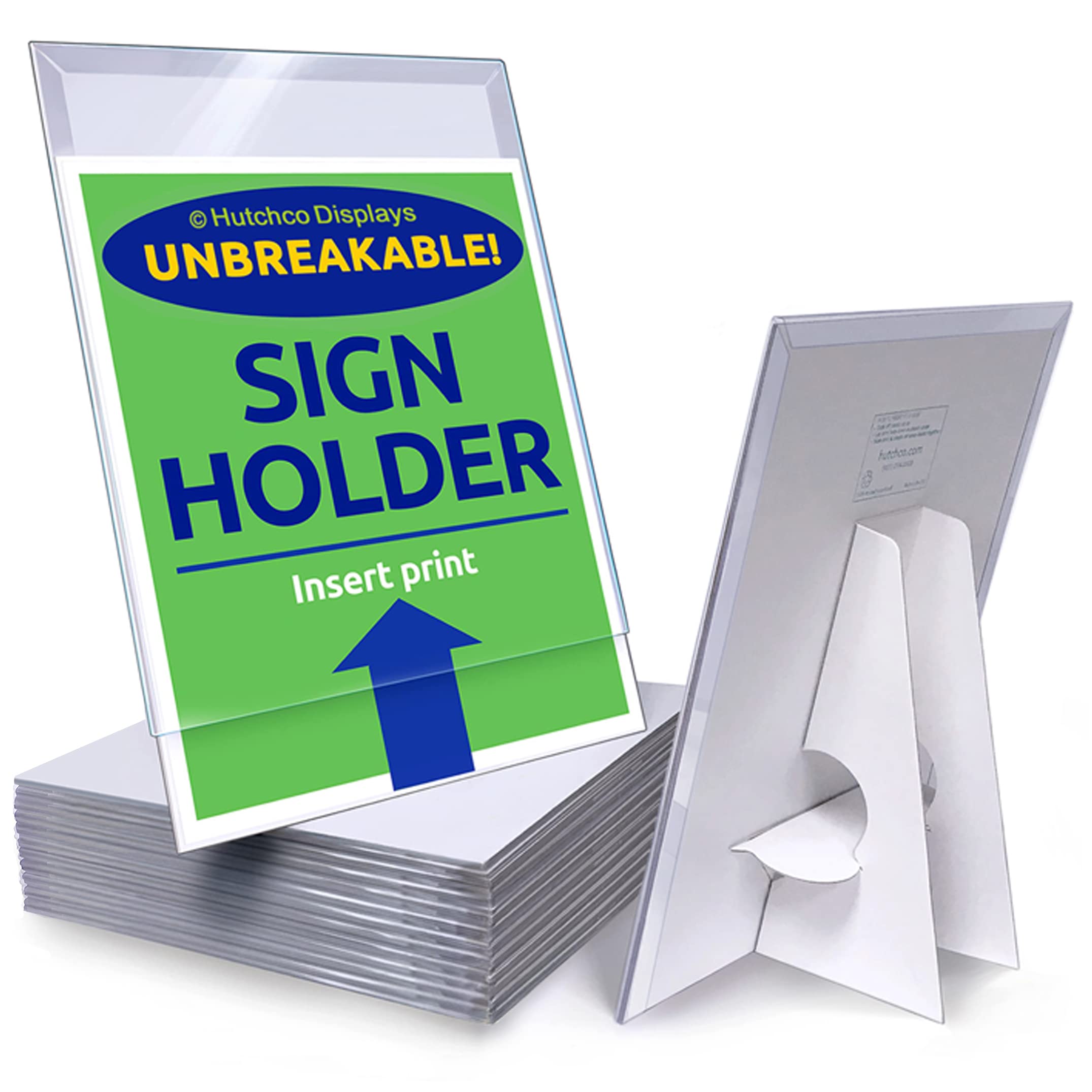 25 Pack Plastic Paper Sign Holder - 8.5x11 Inch Shatterproof Tabletop Display with Clear Cover & Cardboard Easel Back - Perfect for Restaurants, Retail Stores, and Office Countertop Advertising