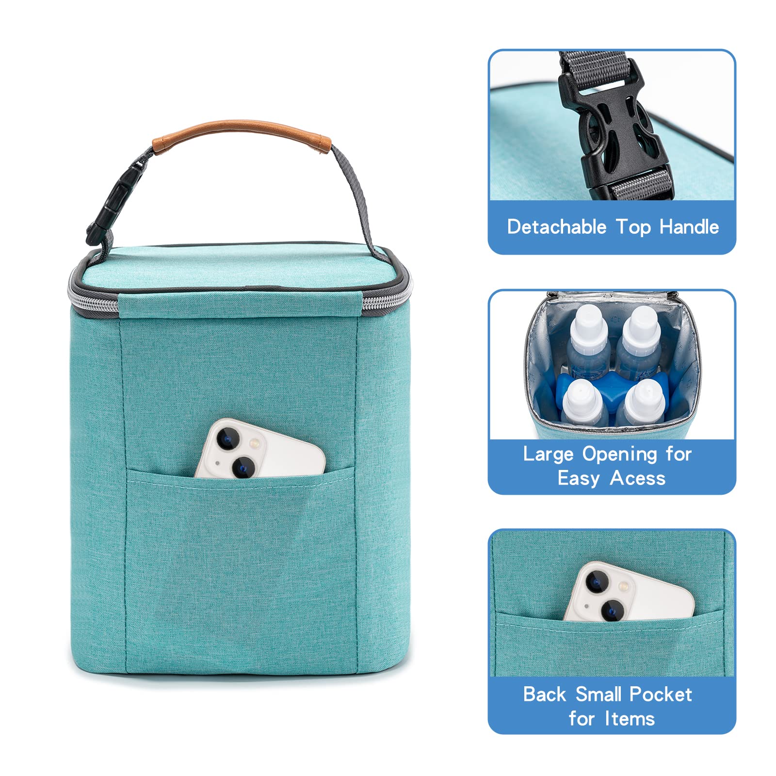 Premium Insulated Breast Milk Cooler Bag with 4 Ice Packs - Fits 9oz Baby Bottles for Nursing Moms & Daycare - Leakproof & Temperature Control - Perfect for Travel, Work & Outdoor Activities (Aqua Blue)