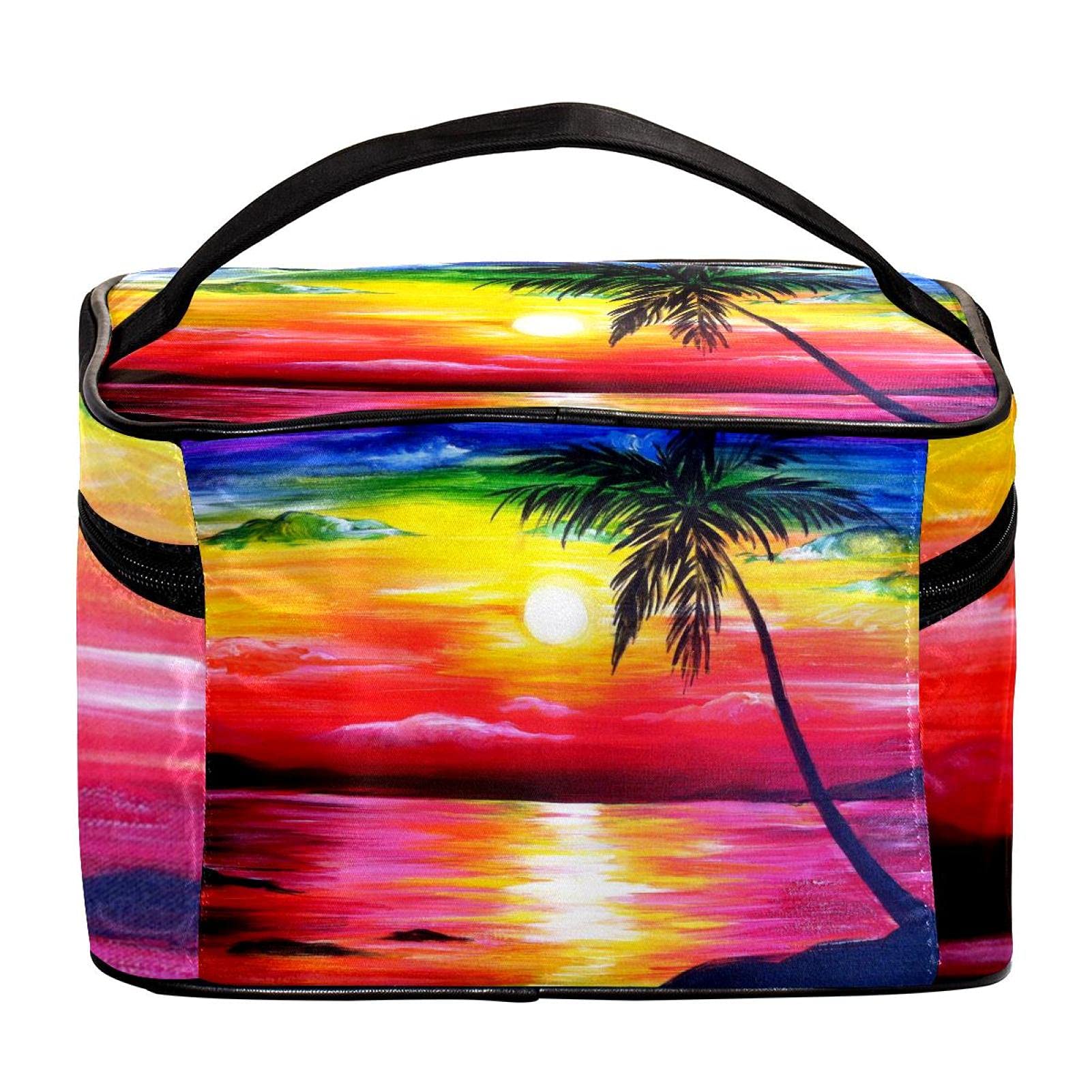 Sunset and Tropical Seaside Travel Makeup Bag - Large Cosmetic Organizer with Zipper for Women & Girls | Perfect for Beach Vacations, Weekend Getaways & Daily Use