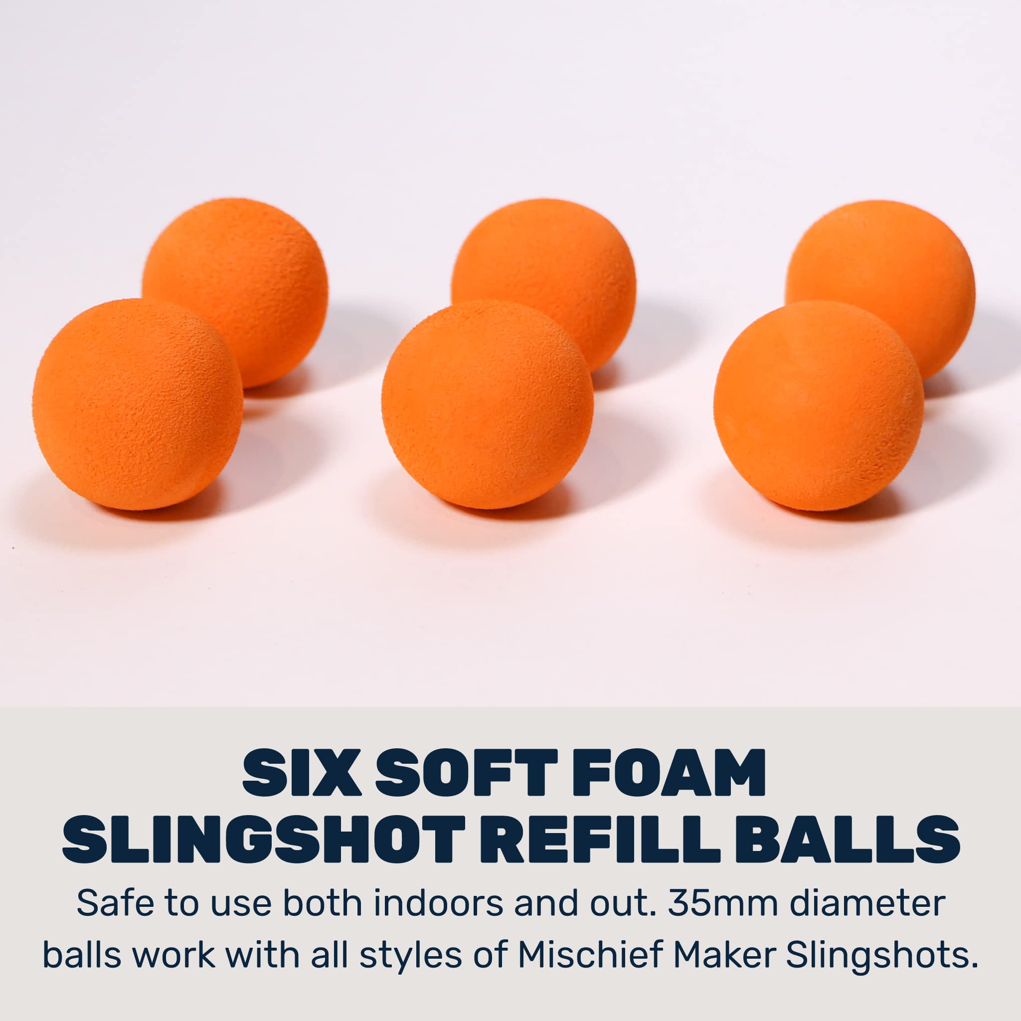 Mischief Maker® Toy Slingshot Foam Balls Refill Pack - 6 Soft Foam Replacement Balls for Kids Slingshot Toys - Safe Outdoor & Indoor Play for Ages 4+ (Orange) - Perfect for Backyard Games, Birthday Parties, and Family Fun Activities