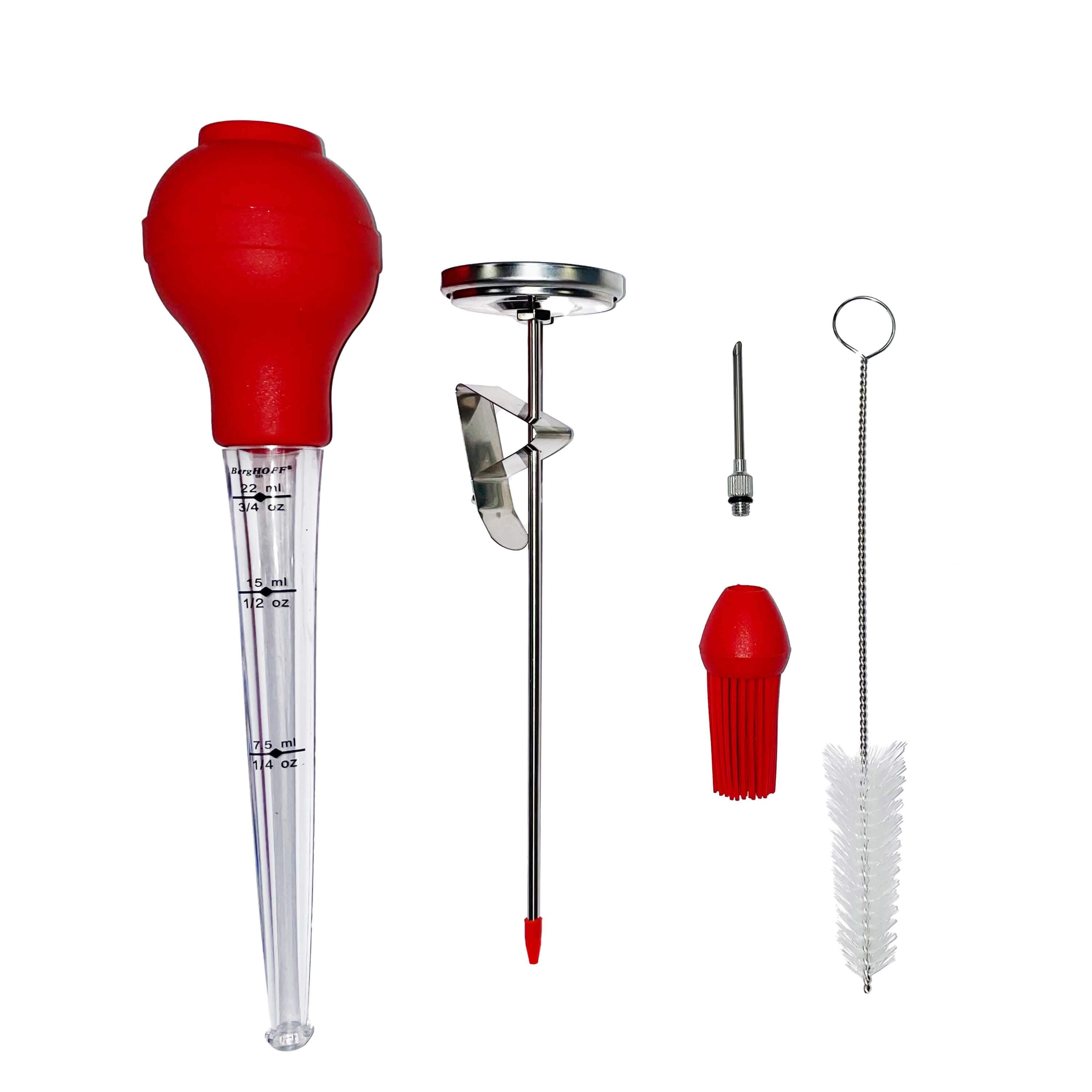 BergHOFF Essentials 6-Piece Turkey Baster Set - Stainless Steel Basting Kit for Juicy Roasts, Thanksgiving Turkey & Holiday Cooking