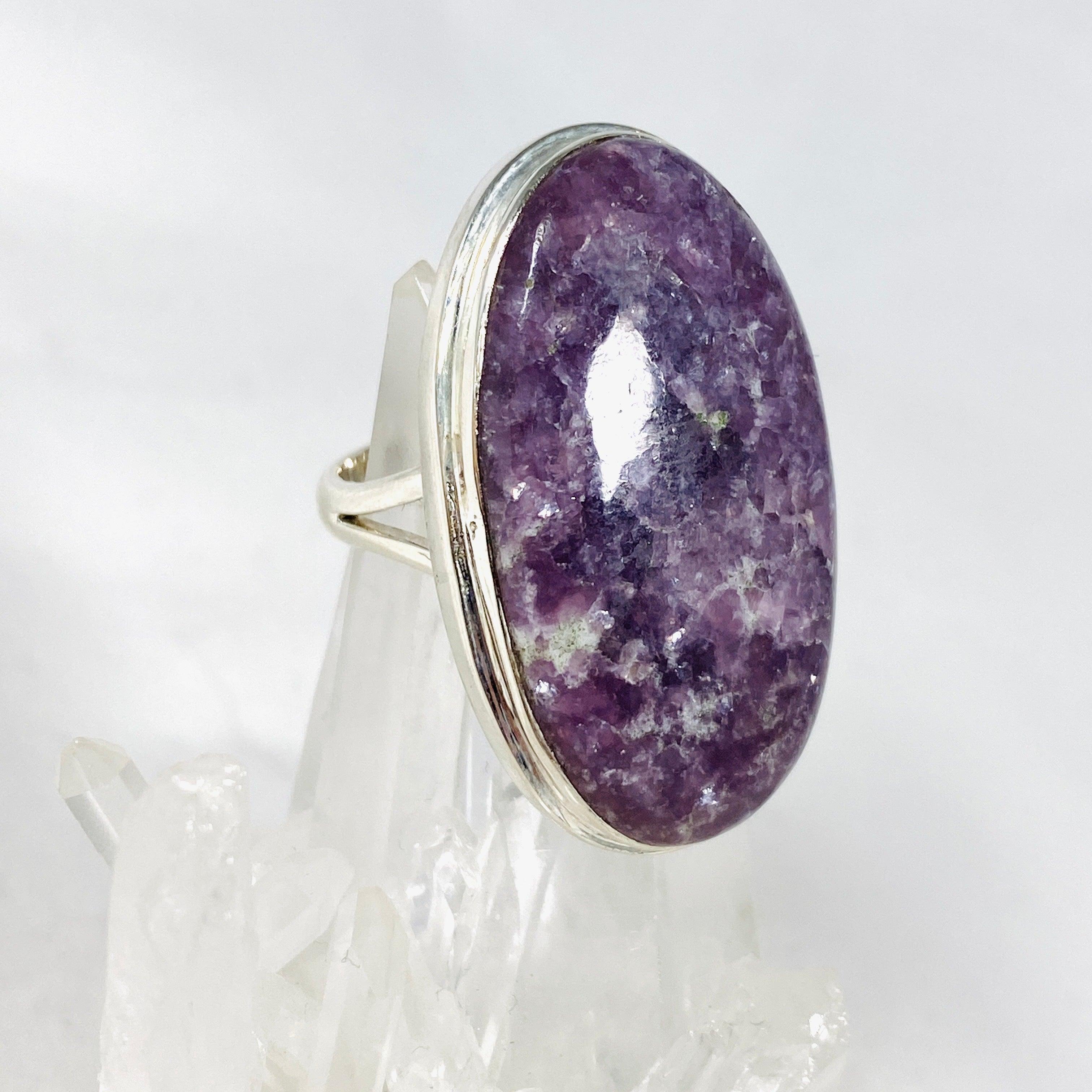 Lepidolite Oval Ring Size 10 for Women - Natural Stone Healing Jewelry for Stress Relief & Emotional Balance - Perfect for Meditation, Yoga & Spiritual Practices KRGJ3072