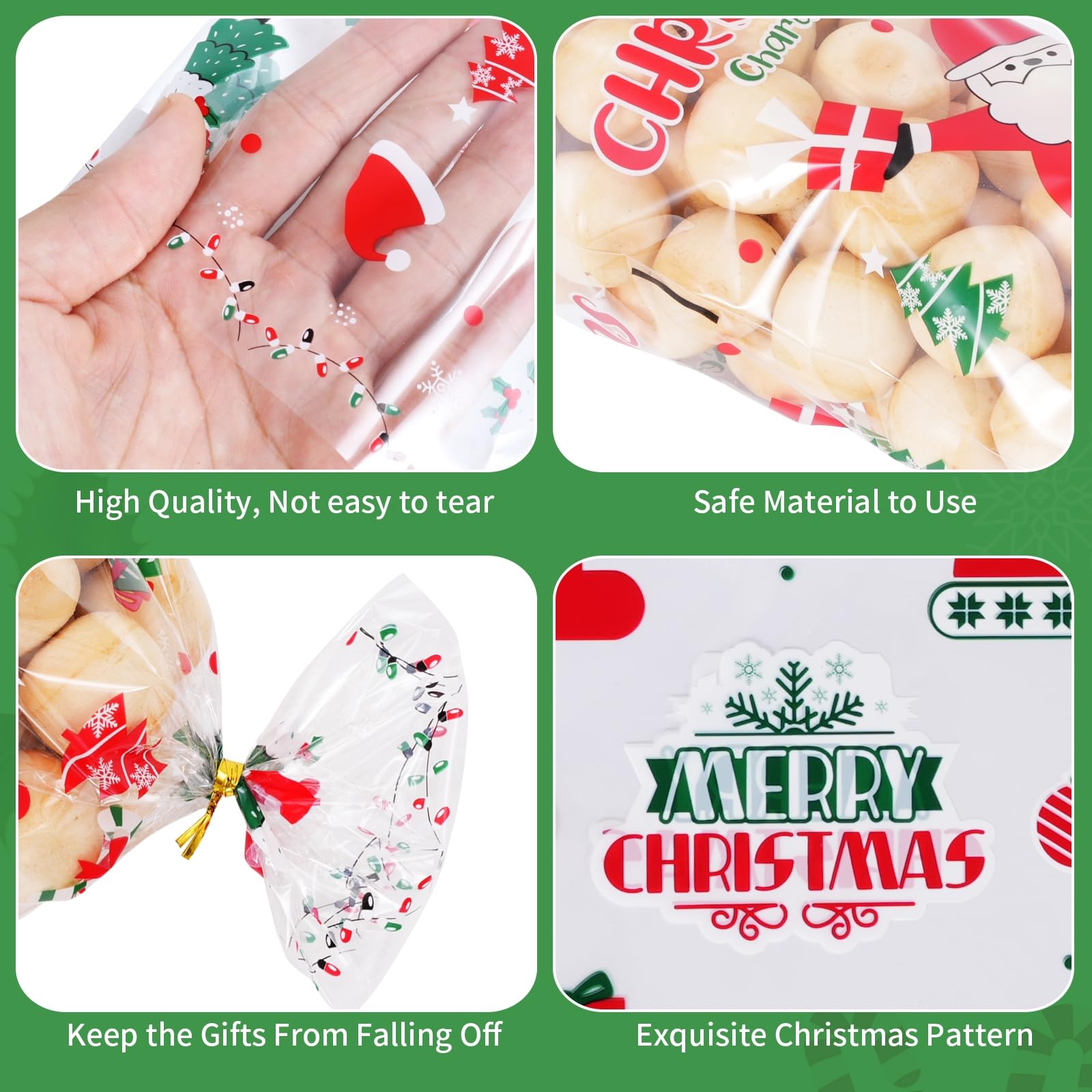 BBPOOL 150pcs Clear Christmas Treat Bags with Twist Ties - Cellophane Goodie Bags for Cookies, Candy & Holiday Gifts - Perfect for Christmas Parties, School Events & Gift Wrapping