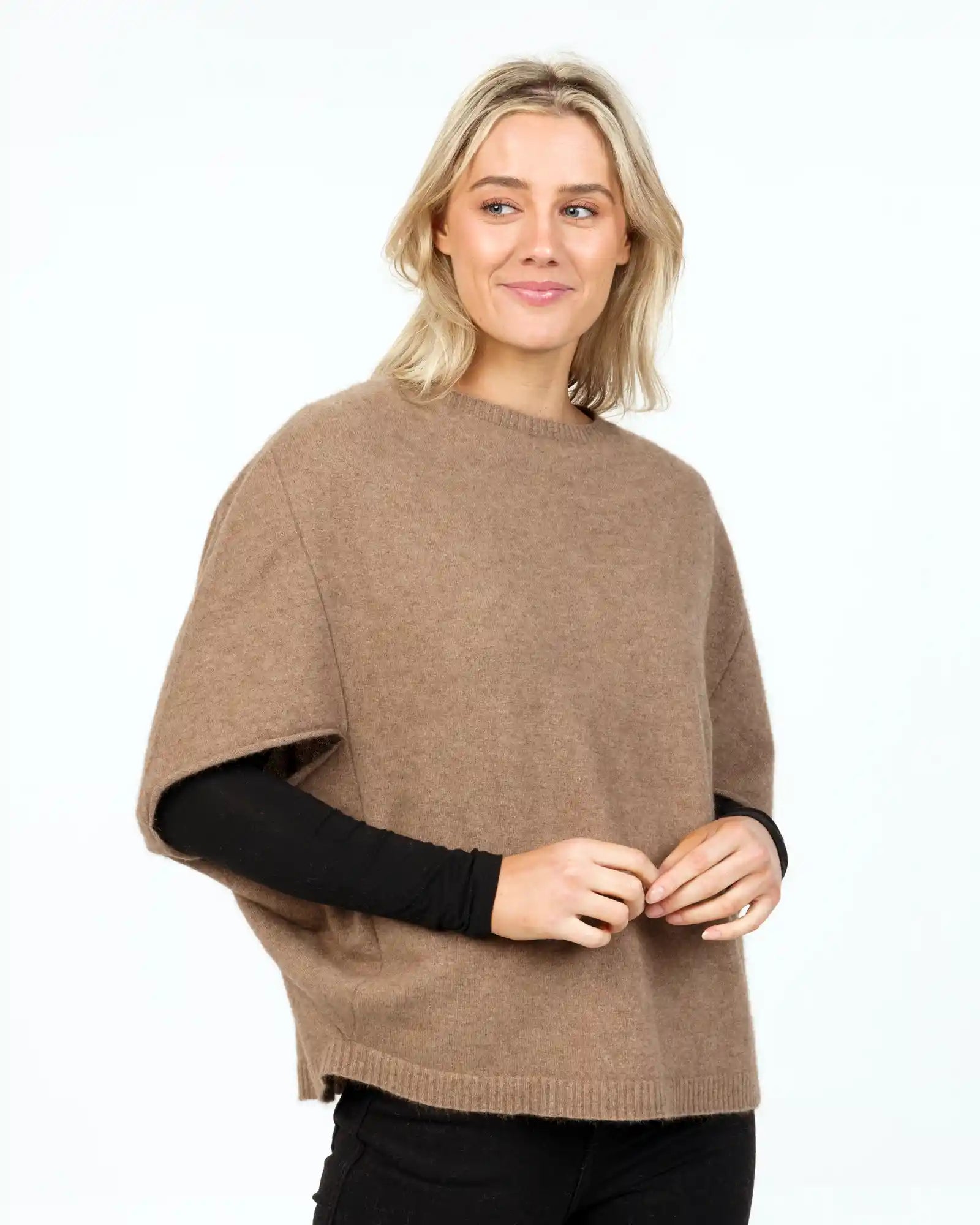 Luxury Mink Poncho Tunic - Soft Possum Merino Wool Blend - Women's Elegant Winter Wear for Office & Casual Outings