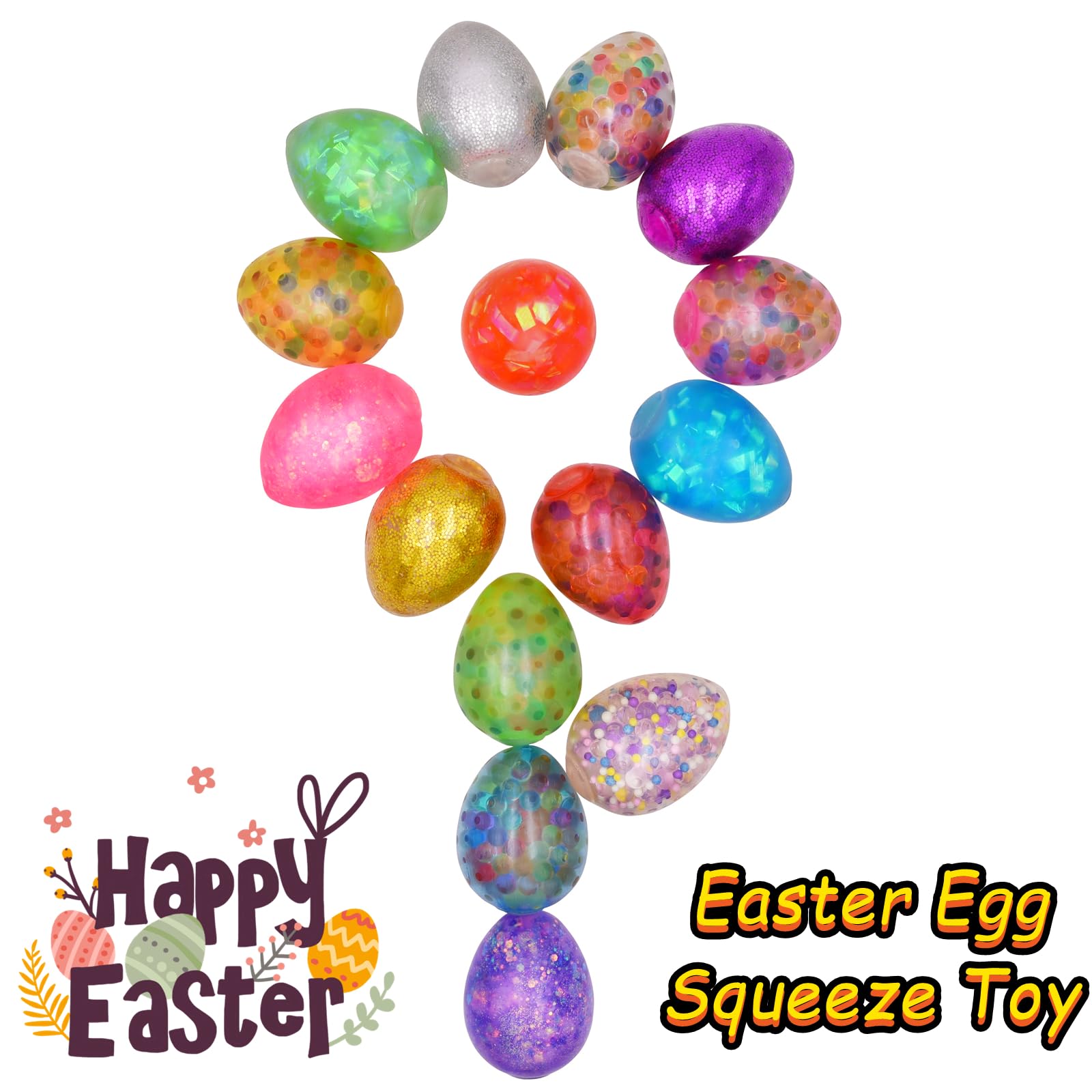 15 Pack Easter Eggs Stress Balls - Squishy Toys for Easter Egg Hunt, Party Favors, Basket Stuffers & Gifts - Fun Sensory Fidget Toys for Kids & Adults - Perfect for Easter Celebrations, Classroom Rewards, and Stress Relief