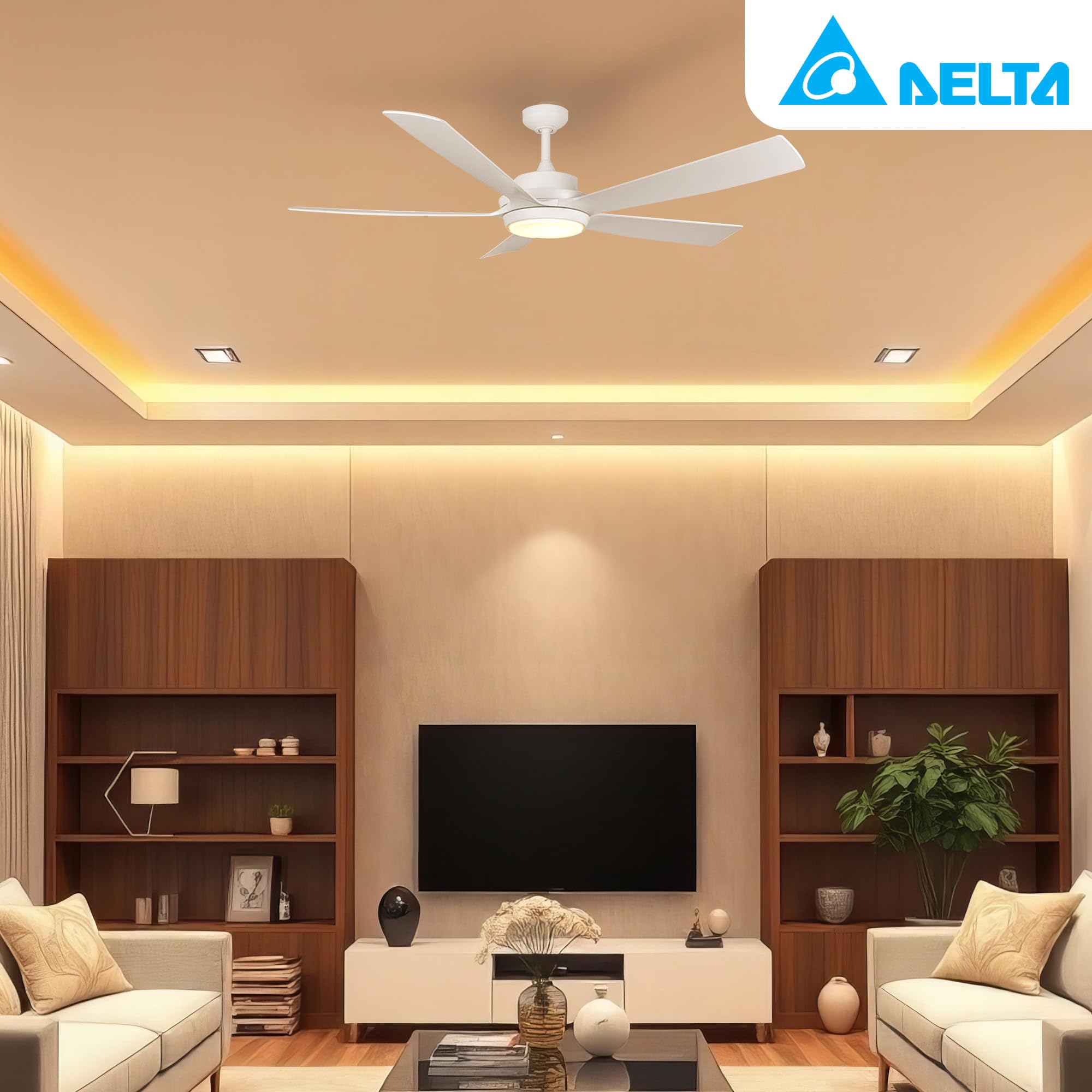 Delta Breez Pleasanton 60 Inch Ceiling Fan with LED Light and Remote Control - Indoor Outdoor Use - White - Perfect for Living Room, Bedroom, Patio and Covered Porch