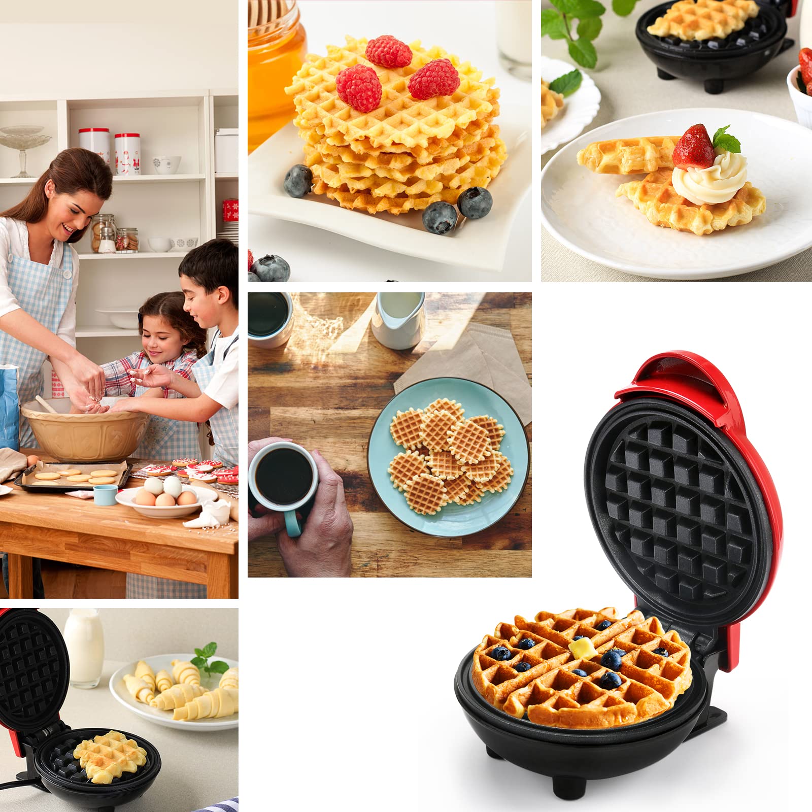 LOMUG Mini Waffle Maker with Non-Stick Coating - 350W Electric Waffle Iron for Breakfast, Pancakes, Sandwiches & Desserts | Perfect for Home, Office & Camping