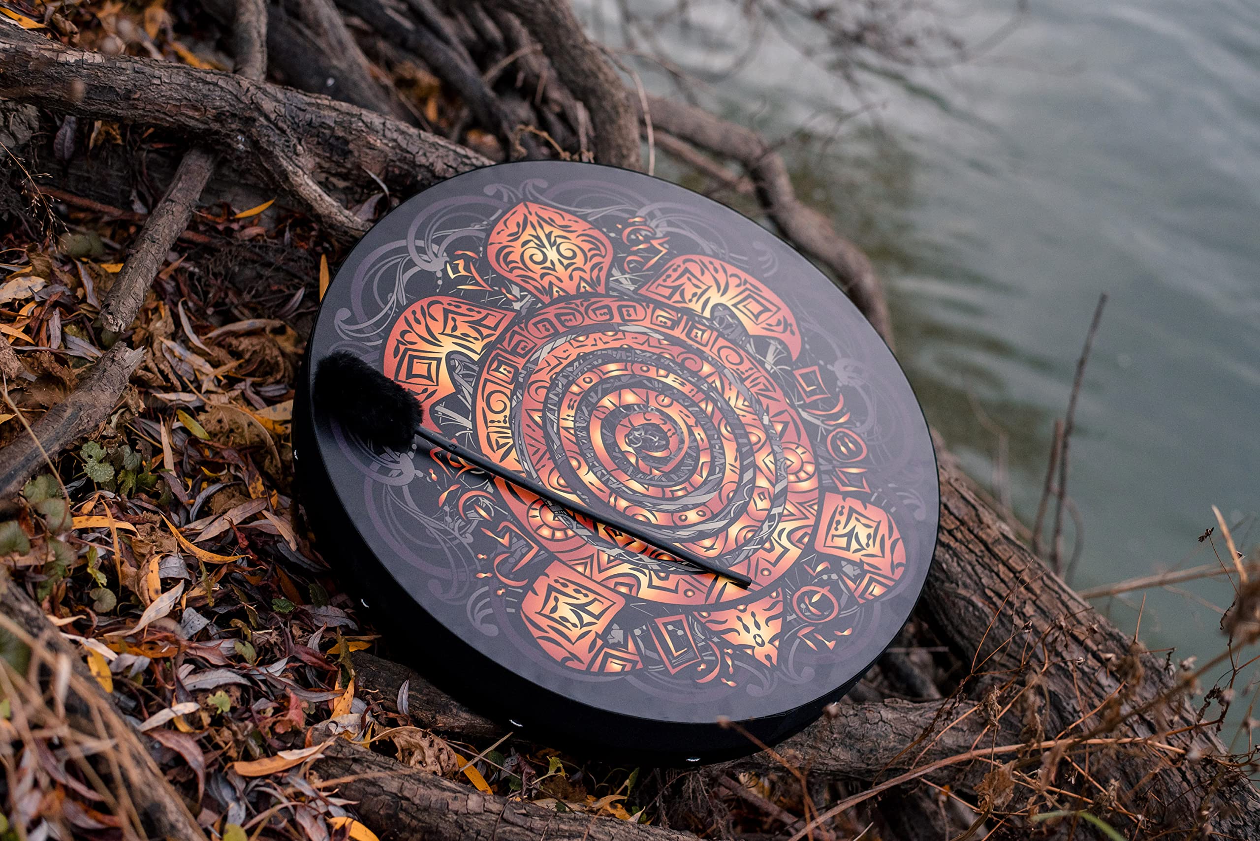 Shaman Vegan Totem Turtle Drum - 24'' Native Frame Drum with Deep Bass Sound & Tunable Membrane | Sound Healing Tool & Light Hand Drum for Meditation, Yoga, and Spiritual Ceremonies
