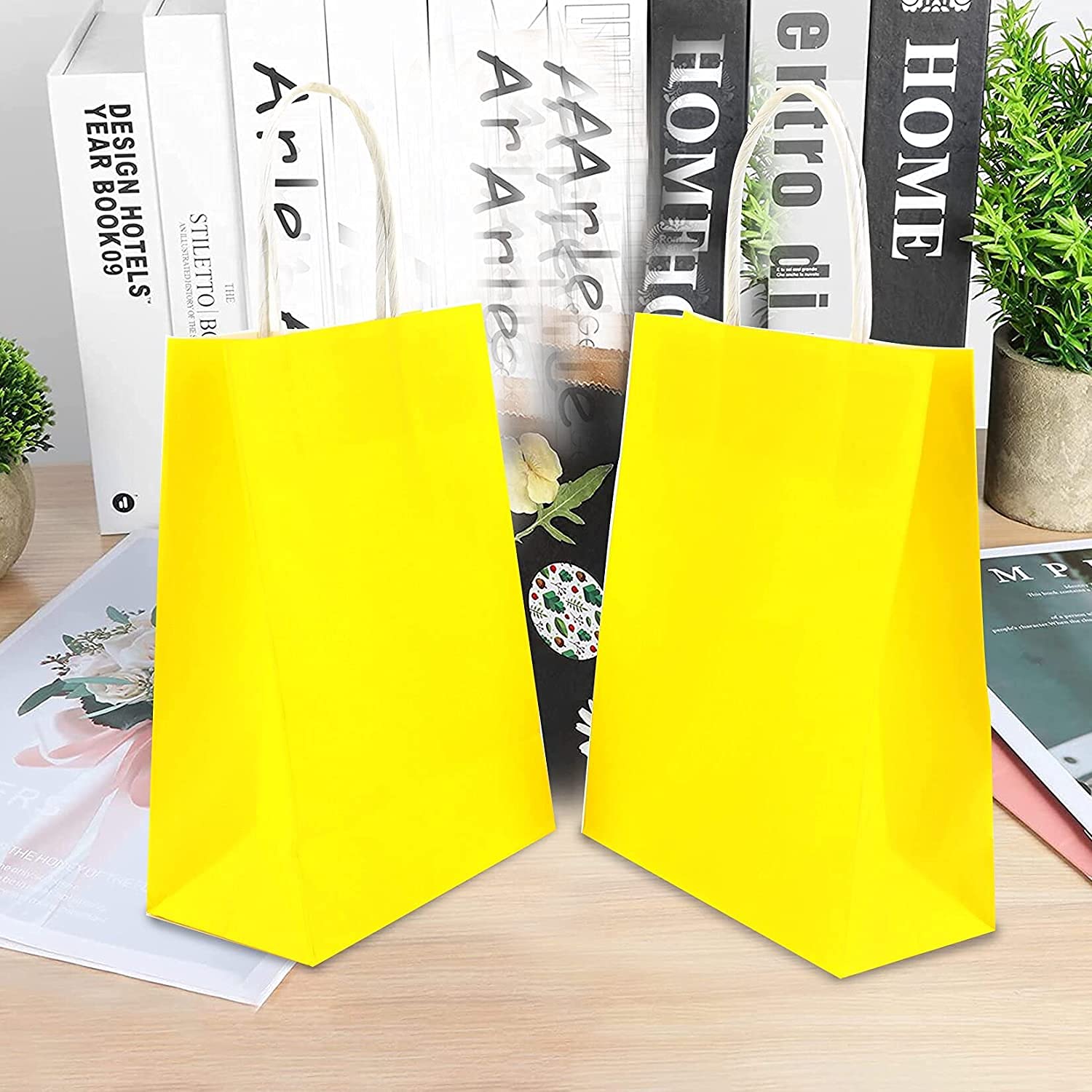 10 Pieces Kraft Paper Party Favor Gift Bags with Handle - Small Yellow Gift Bags for Christmas, Birthday, Wedding & Party Favors | Perfect for Candy, Treats, Small Gifts & Party Decorations