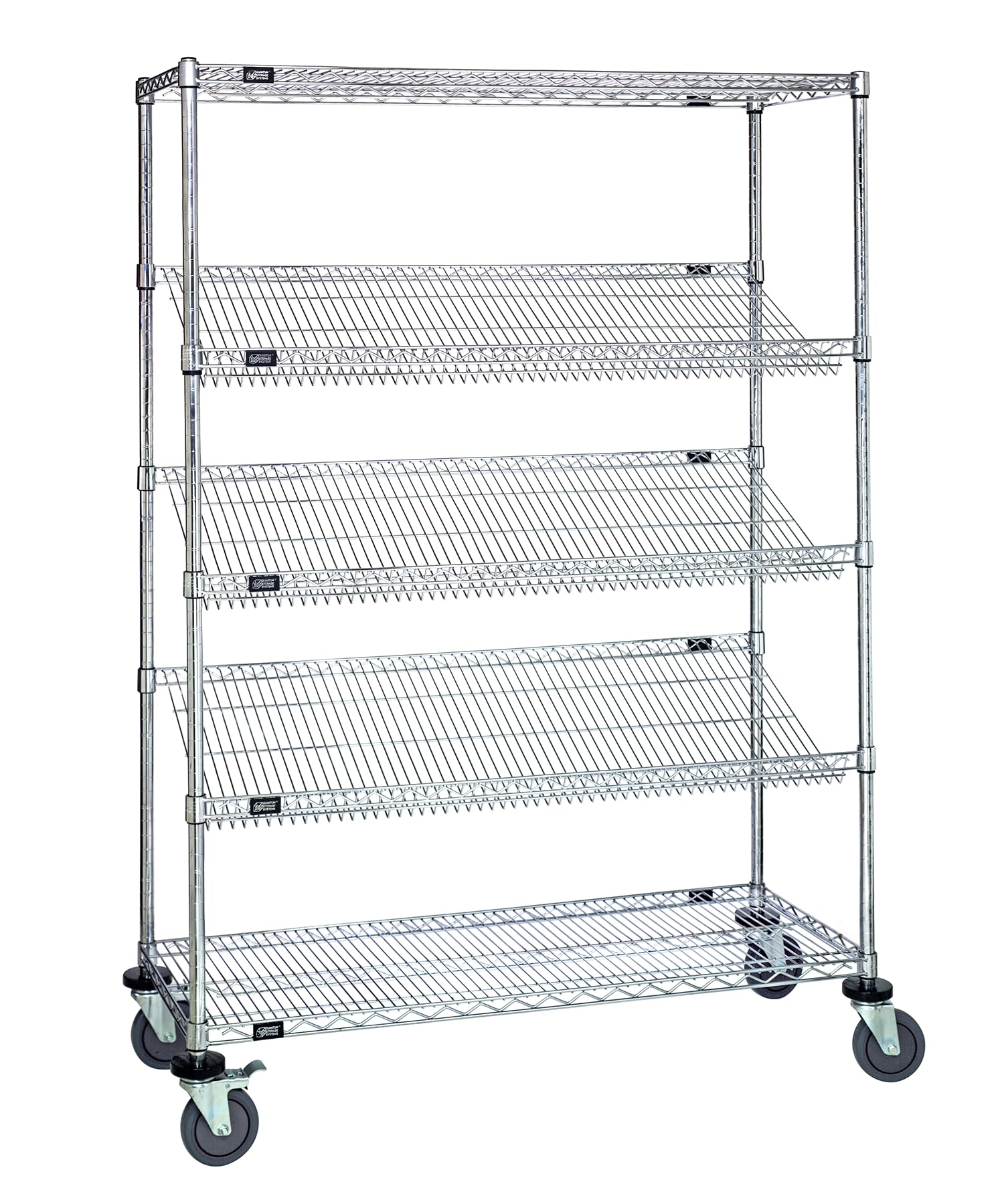 Quantum Storage Systems M1848SL6C 5-Tier Wire Shelving Unit with Slanted Shelves - Mobile Chrome Finish, 400 lb Capacity, 69