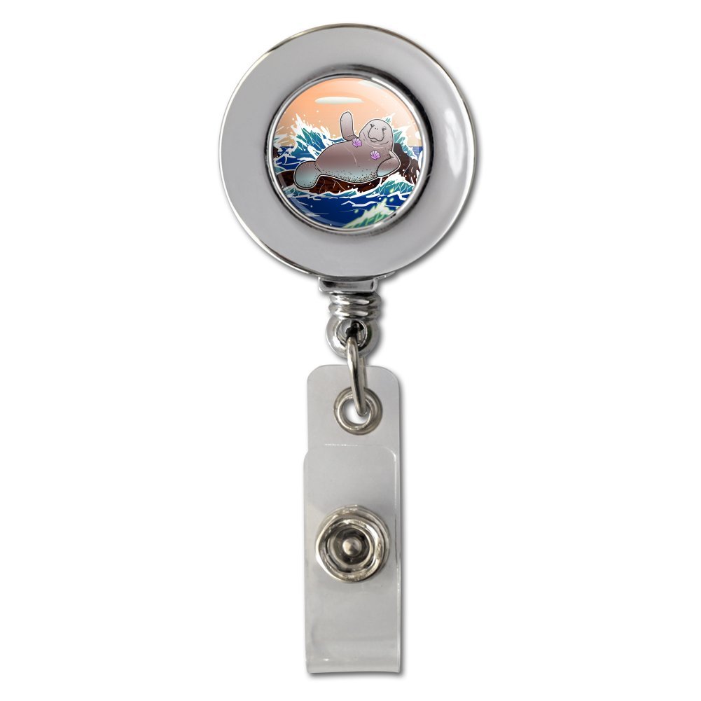 Funny Retractable ID Card Holder with Waving Manatee Mermaid - Perfect for Office & Events