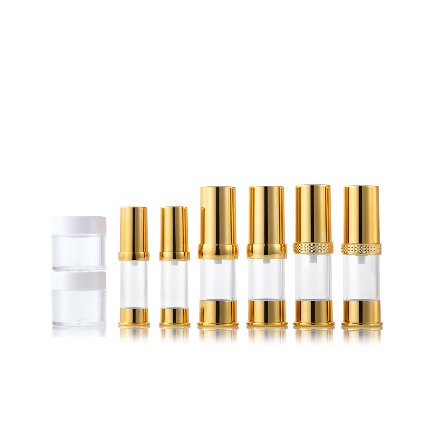 Golden Airless Cosmetic Pump Bottles 8-Piece Set - Refillable Travel Size Bottles with Cosmetic Bag | Leak-Proof for Skincare, Lotion & Serum | Perfect for Travel, Gym & Daily Beauty Routine