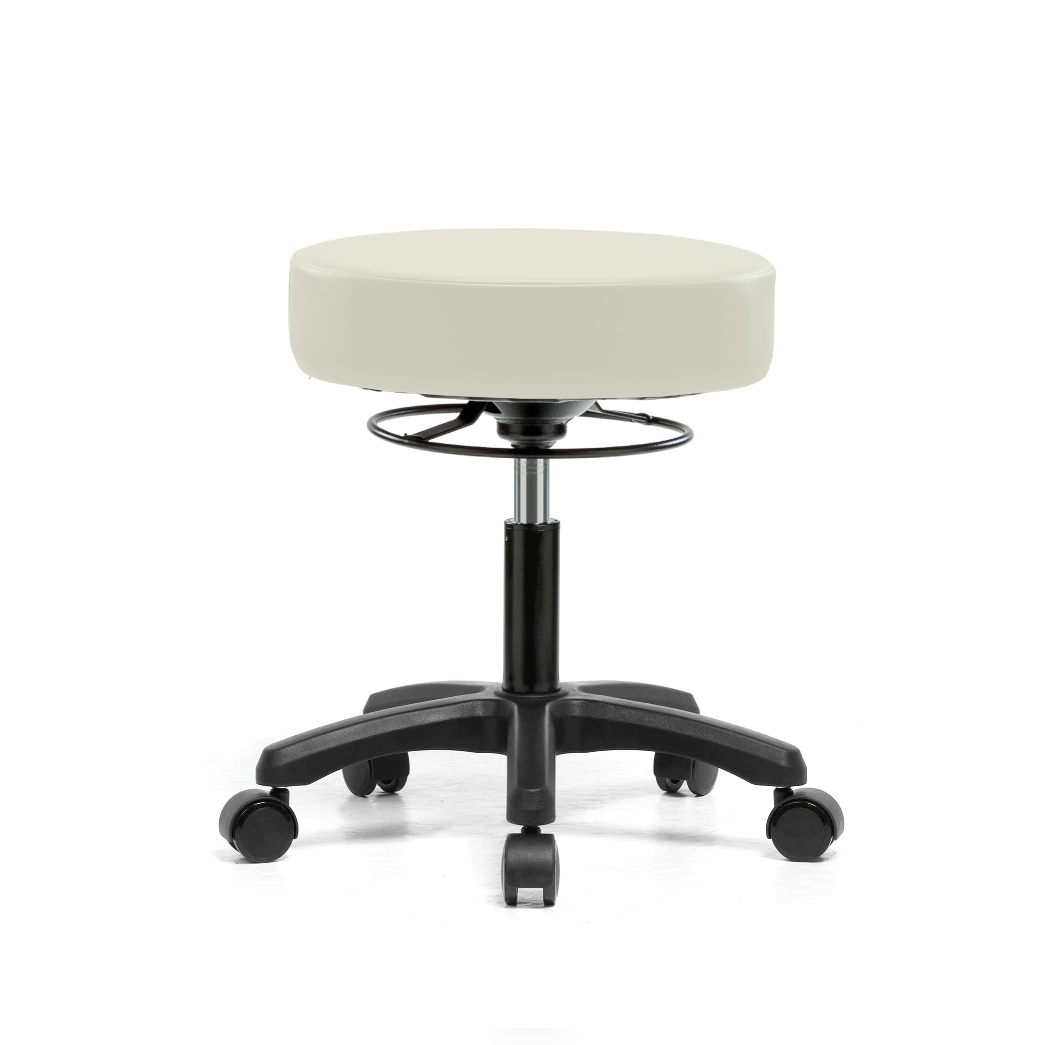 Perch Life Adjustable Rolling Stool for Office & Home - 18-23 Inch Height, 250lb Capacity - Works on Carpet & Linoleum (Off-White Vinyl) | Perfect for Standing Desks, Kitchen Islands & Crafting Stations