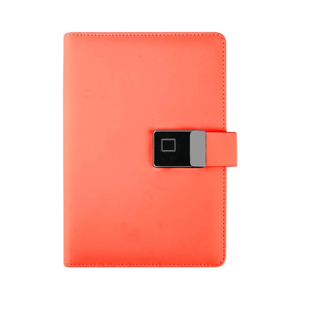 DWQ Smart Fingerprint Lock A5 Notebook - USB Rechargeable Leather Journal with Password Protection, Business Meeting Notepad, Loose-Leaf Refillable Planner (Orange) - Perfect for Office Professionals, Students & Gift Giving
