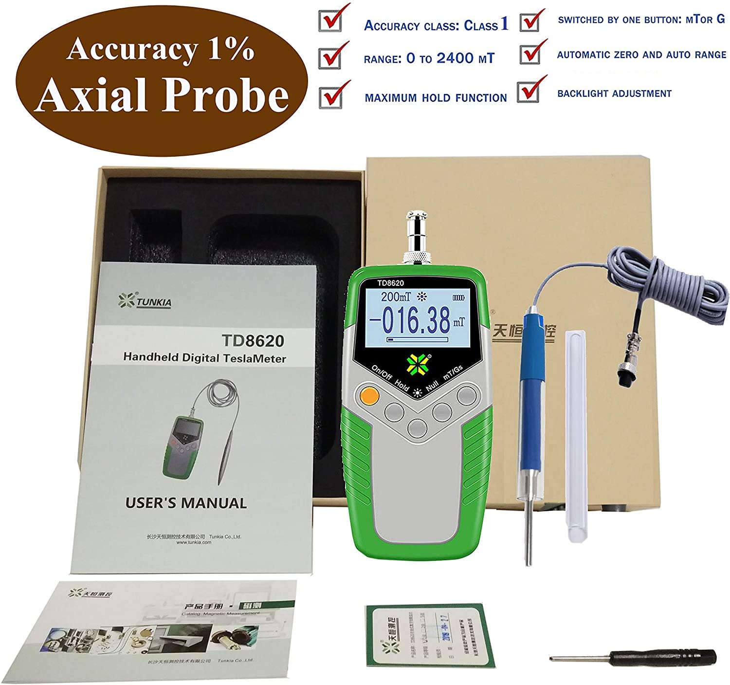 High Precision Digital Gauss Meter Tesla Meter - 1% Accuracy Gaussmeter with Axial Probe for Surface Magnetic Field Testing | Ideal for Laboratory, Industrial & DIY Electronics Projects