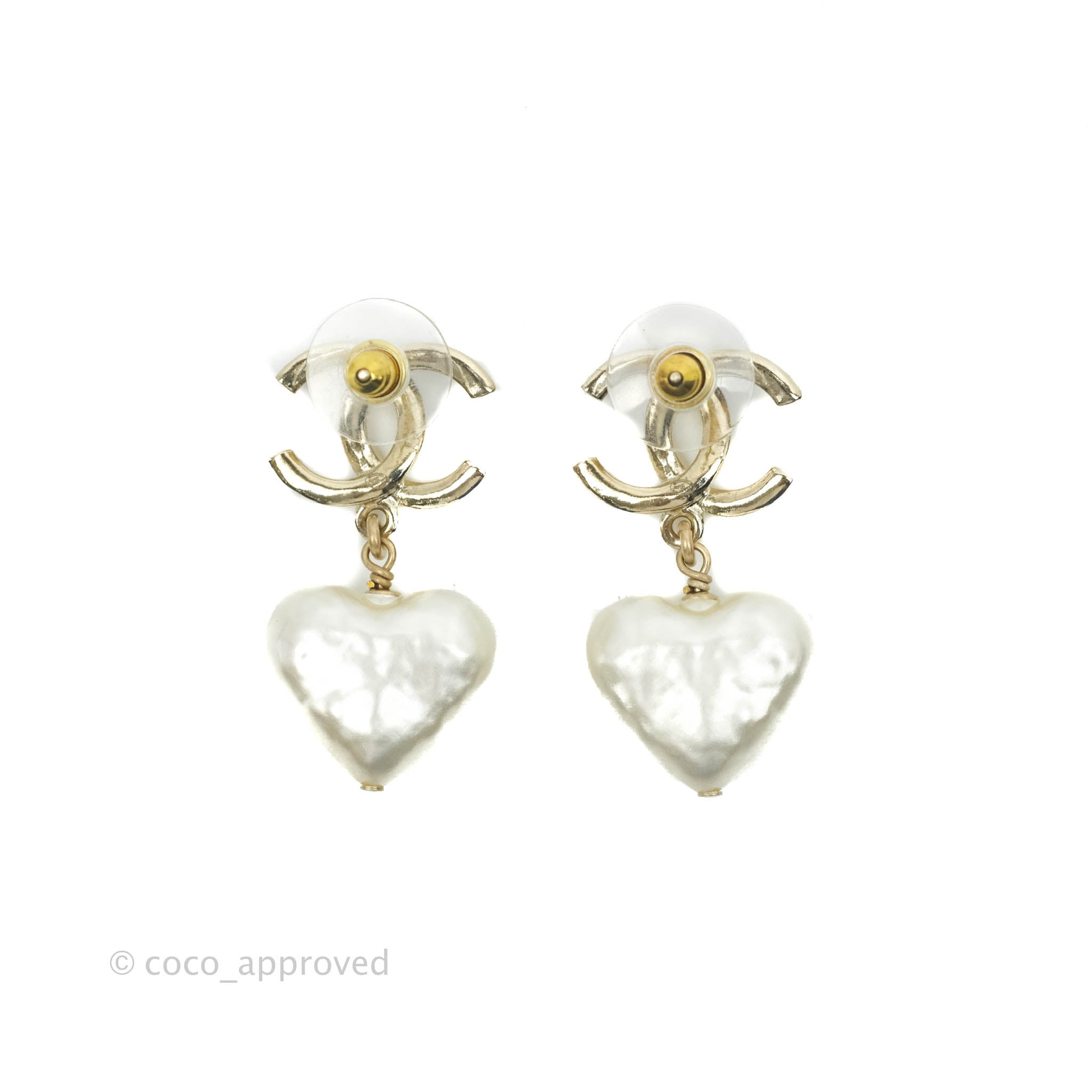 Chanel CC Pearl Heart Drop Earrings Gold Tone 22C - Luxury Fashion Jewelry for Women, Perfect for Parties, Weddings & Special Occasions