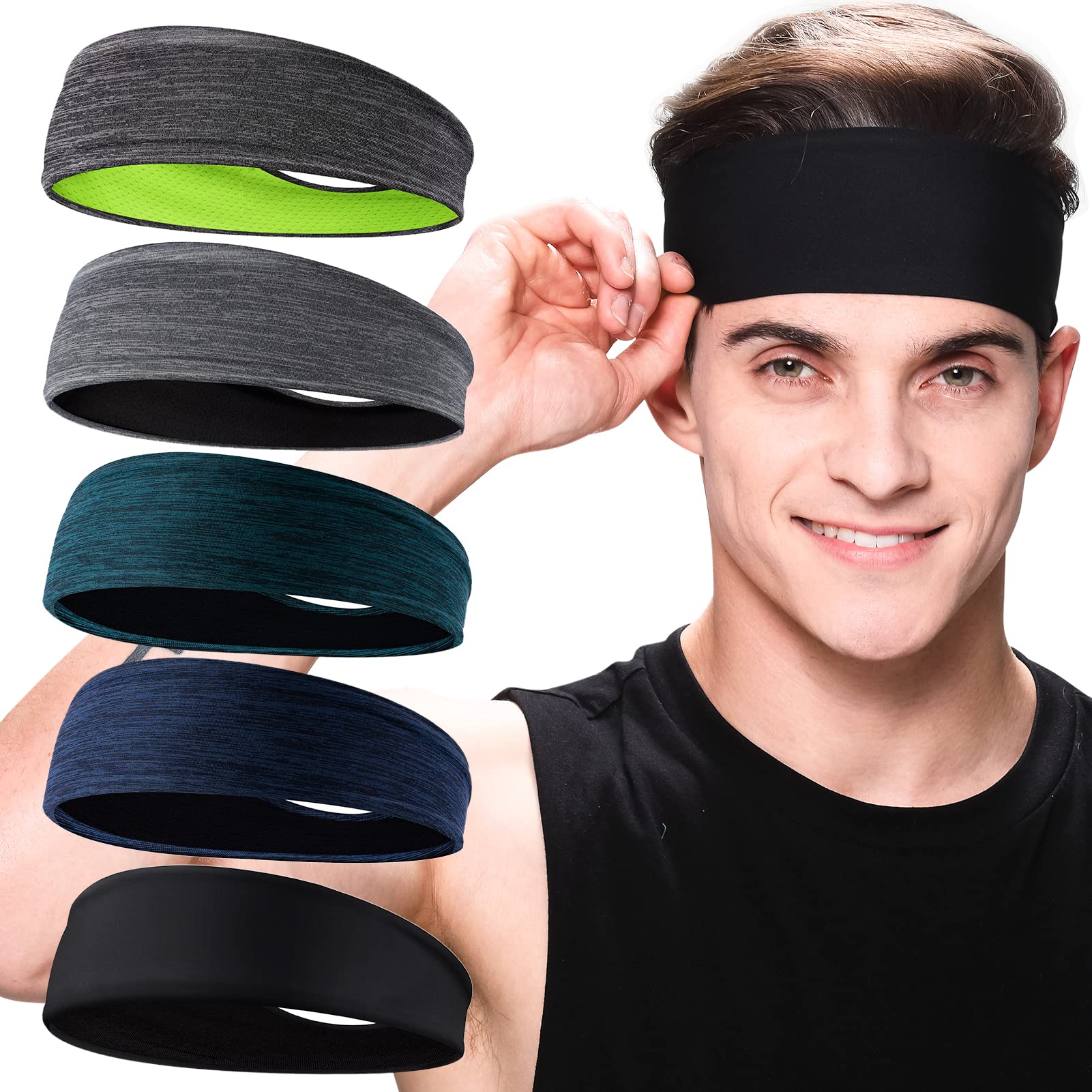 Braylin Men's Sweatbands - Breathable, Non-Slip Sports Headbands for Running, Gym & Basketball - Sweat-Wicking Workout Headbands for Men