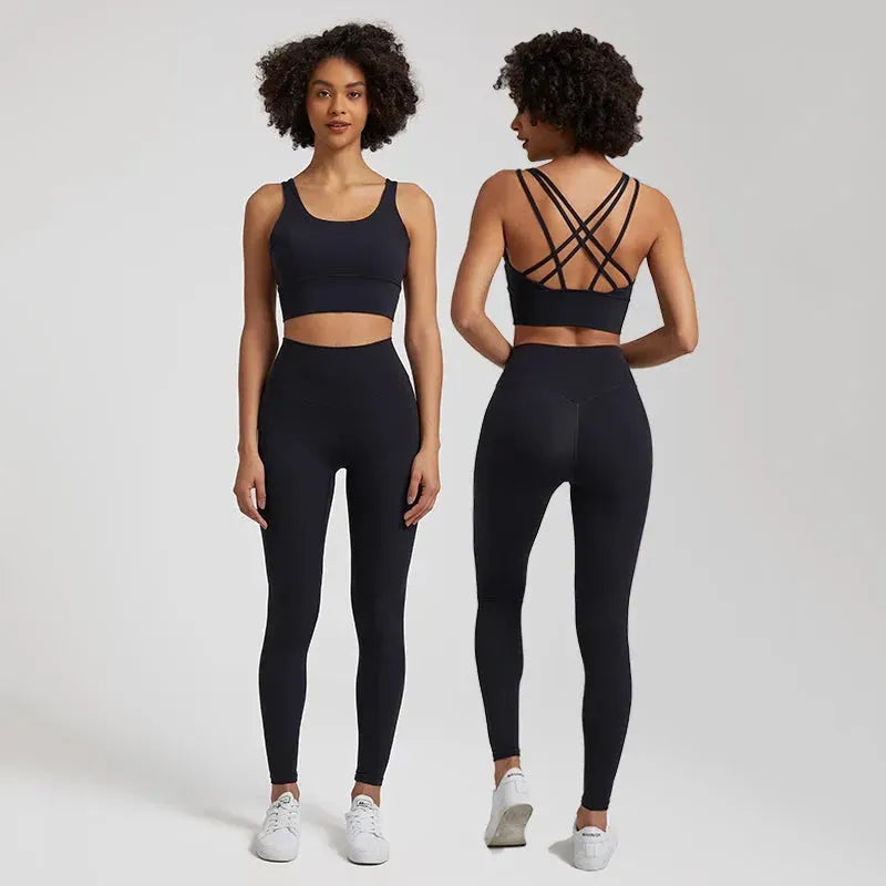 Buttery Soft 2-Piece Yoga Set for Women - Strappy Sports Bra & High Waist Leggings | Workout Outfit, Gym Clothing & Sports Suits | Perfect for Yoga, Pilates & Fitness Training