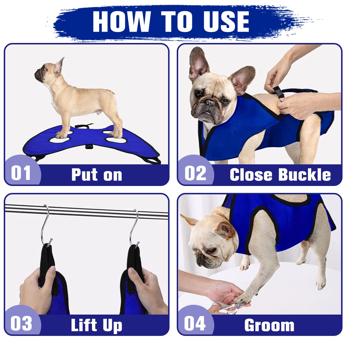 Pet Dog Grooming Hammock for Nail Trimming - Adjustable Hanging Harness for Large Dogs up to 90lbs - Includes Nail Clippers, Nail File & Pet Comb - Perfect for Stress-Free Nail Care & Grooming at Home or Vet Clinic